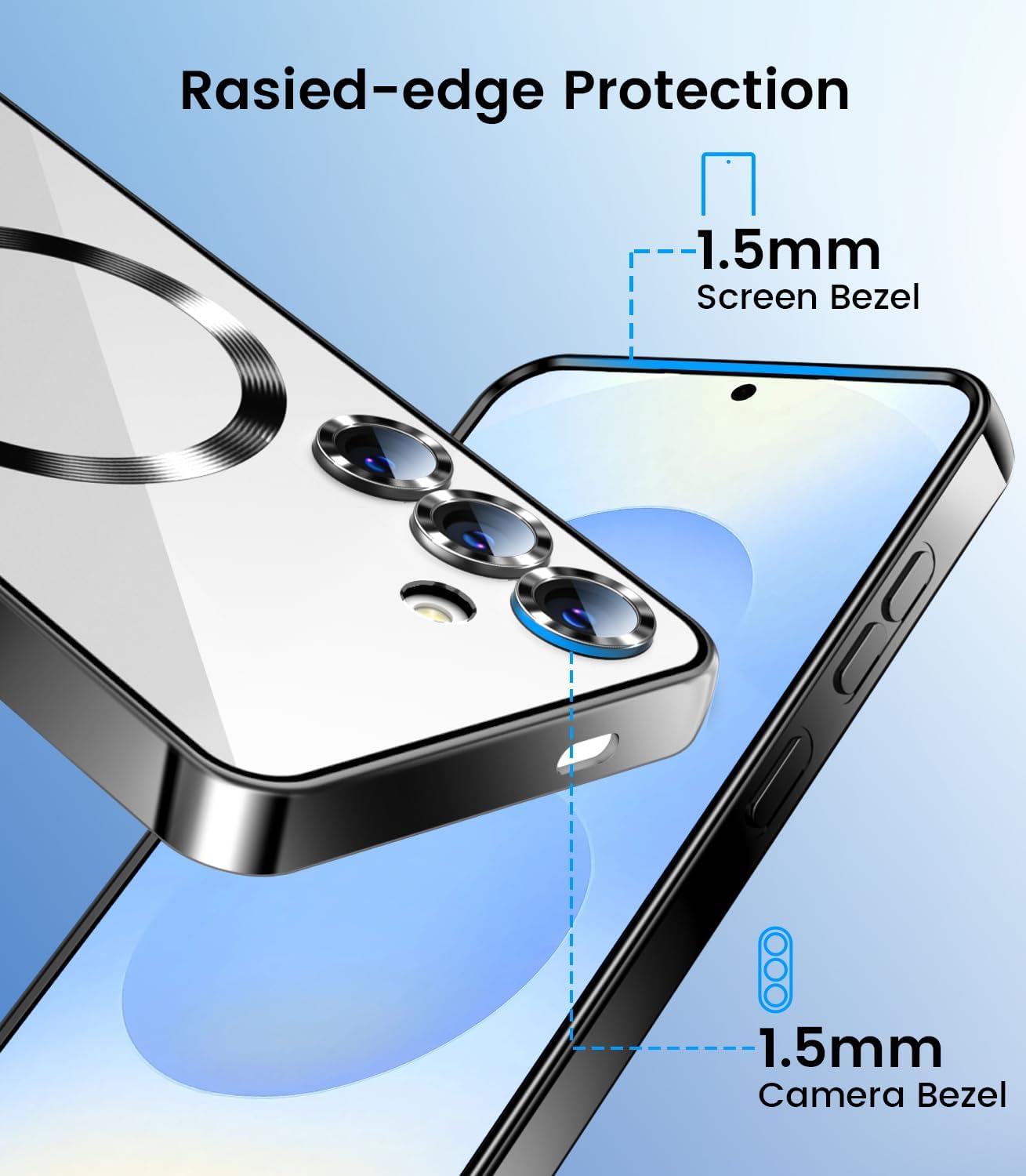 Slim Thin for Samsung Galaxy S25 Case, Compatible with MagSafe, Built-in Camera Lens Protector, Shockproof Protective Phone Case, Soft Electroplated Clear Phone Cover, Black