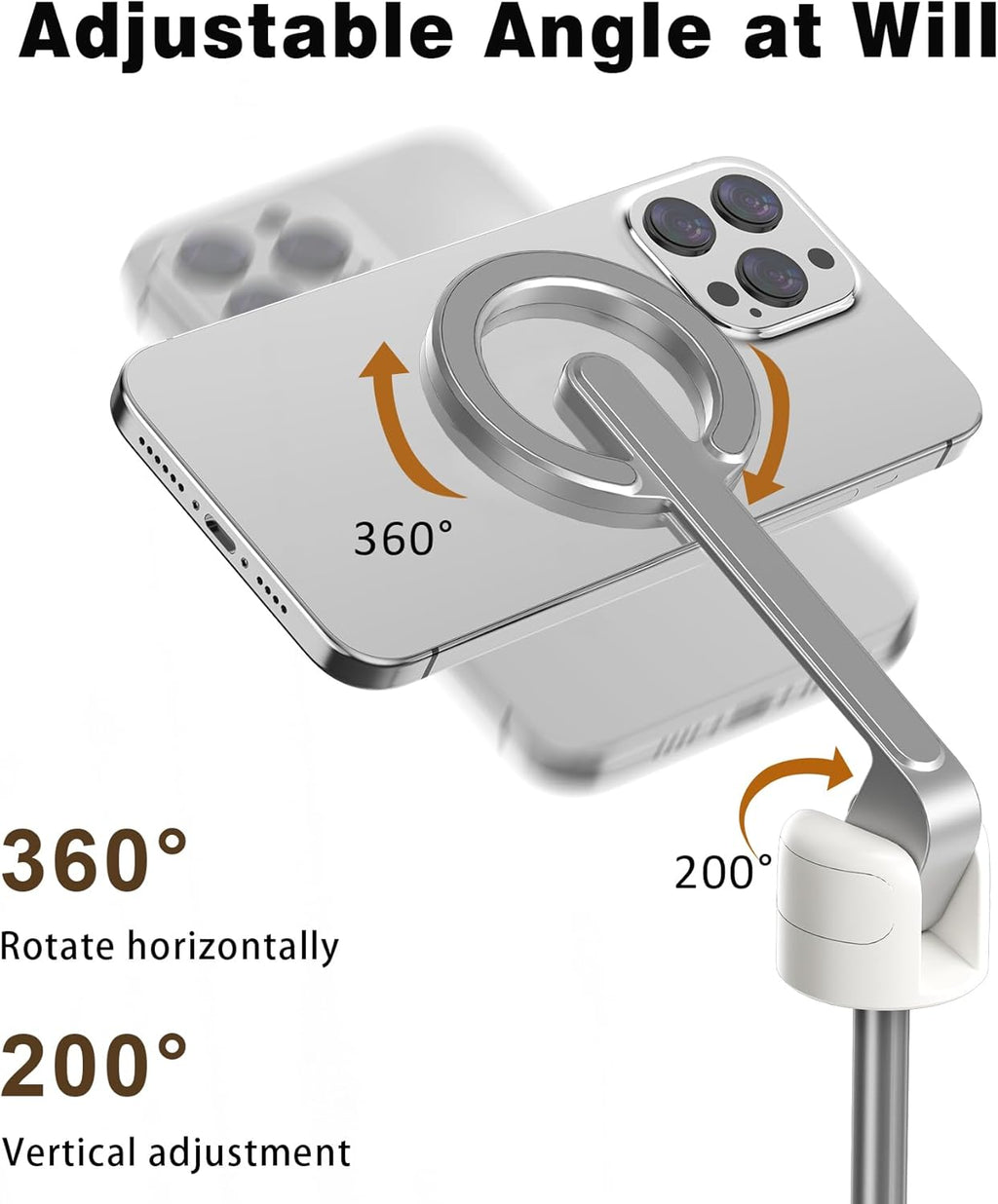 TONEOF 68" Magnetic Selfie Stick Tripod with Aluminum Strong Magnetic Holder for Magsafe, 360° Rotatable Travel Phone Tripod Stand with Metal Ring & Rechargeable Remote for iPhone/Android(Beige Gray)