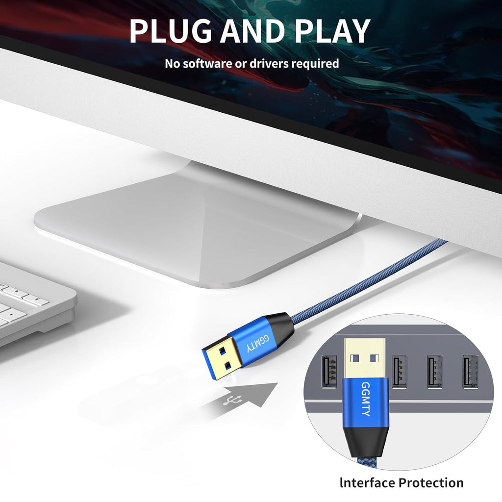 USB to USB Cable 6FT,Durable Braidedfor USB 3.0 Male to Male Type A to Type A Cable Data Transfer Compatible with Hard Drive, Laptop, DVD Player, TV, USB 3.0 Hub, Monitor, Camera, Set Up Box and More