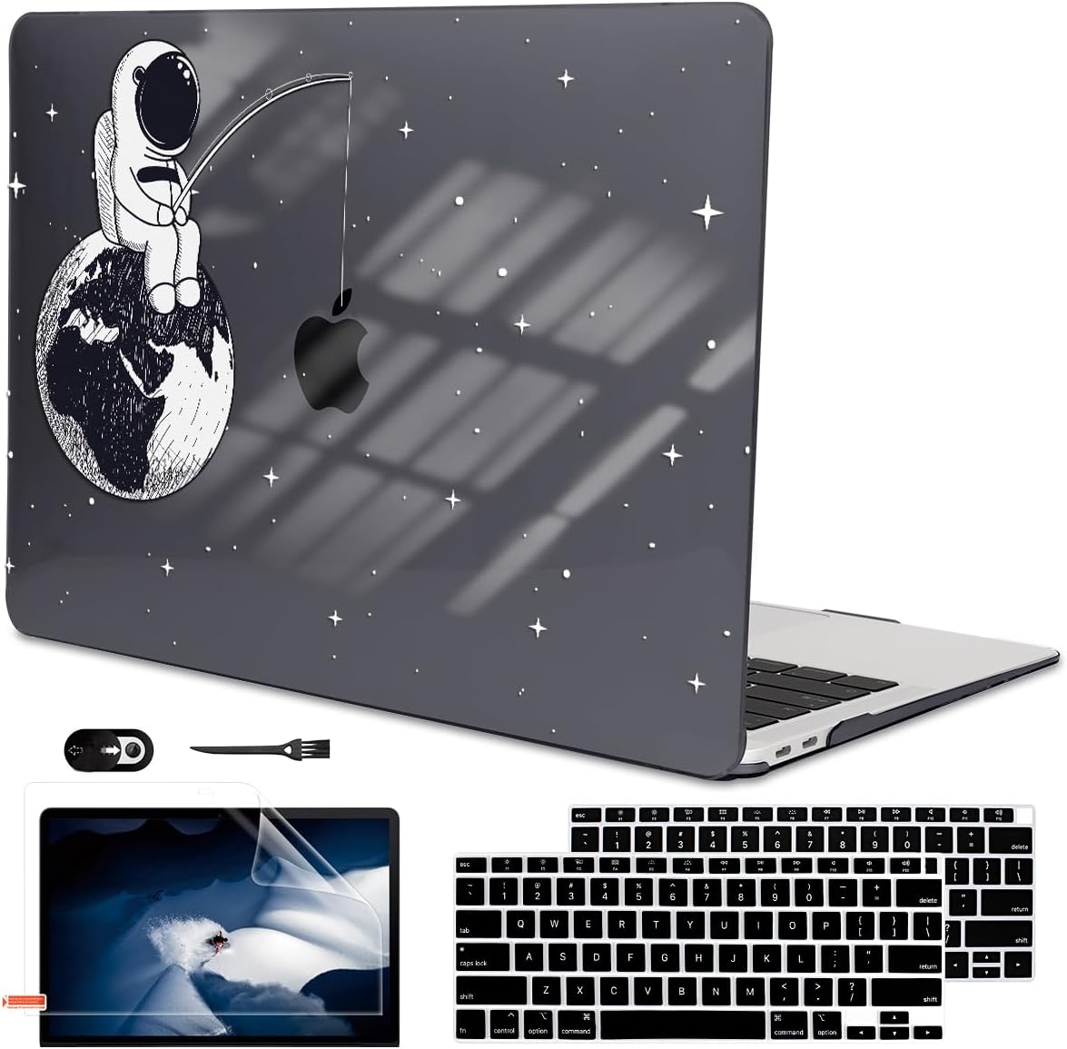 Compatible with MacBook Air 13 inch Case M1 A2337 A2179 A1932 Cover 2021 2020 2019 2018 Release with Retina Display & Touch ID, Crystal Black Pattern Plastic Hard Shell Case, Astronaut Earth