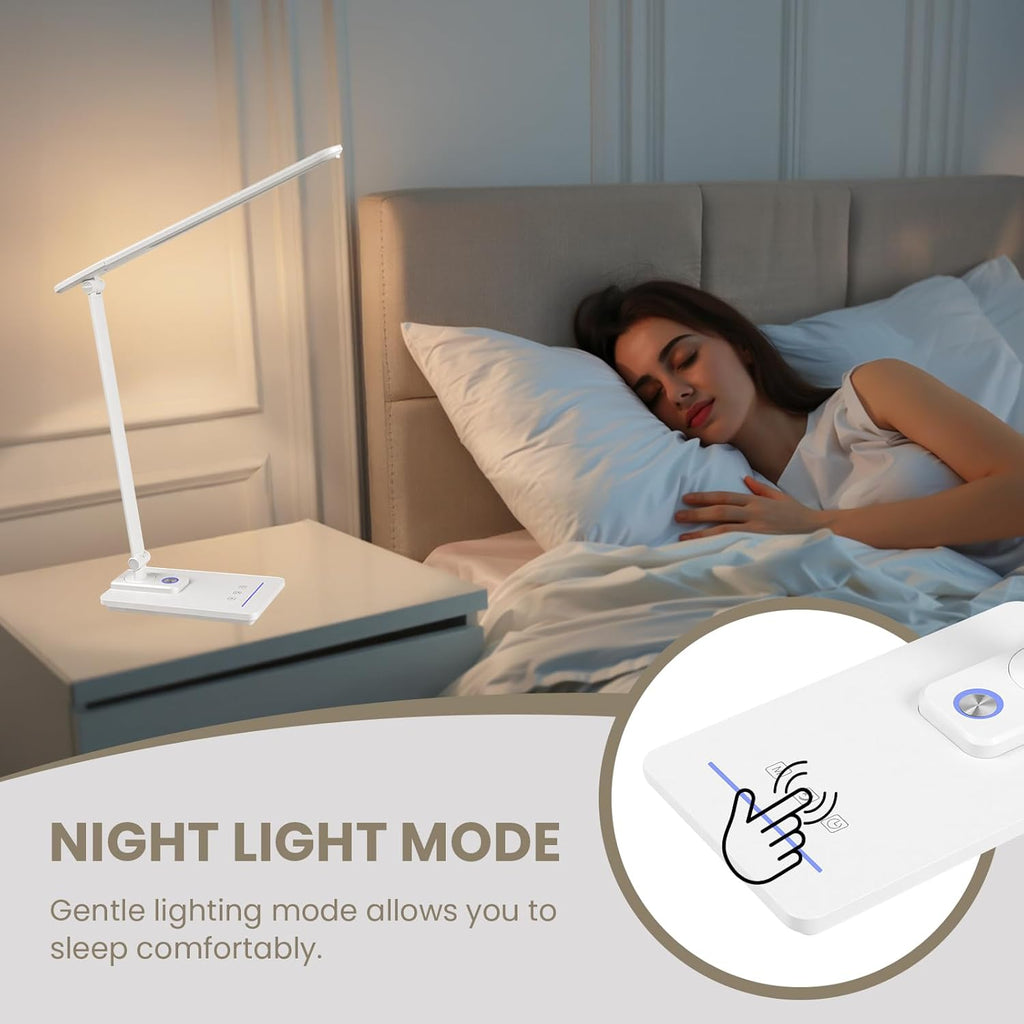TECHNOVA LED Desk Lamp with 5 Color Temperatures | Sliding Stepless Dimming & One-Touch Timer | Foldable & Portable Design for Office/Study/Nail Art | USB Charging & Four-Axis Rotation for Small Desks