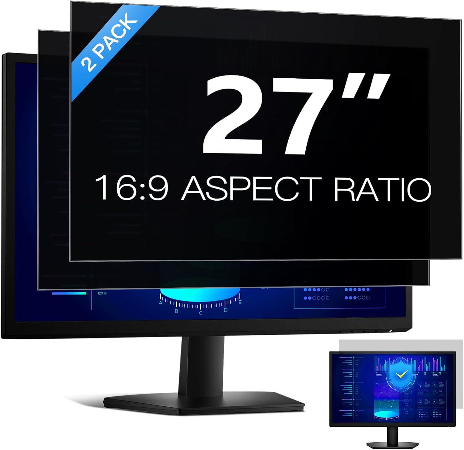 [2 Pack] 27 Inch Computer Privacy Screen Filter for 16:9 Aspect Ratio, Eye Protection, Anti-Glare, Anti-Blue Light Computer Monitor Privacy Filter, Removable Anti-Scratch 27in Protector Film