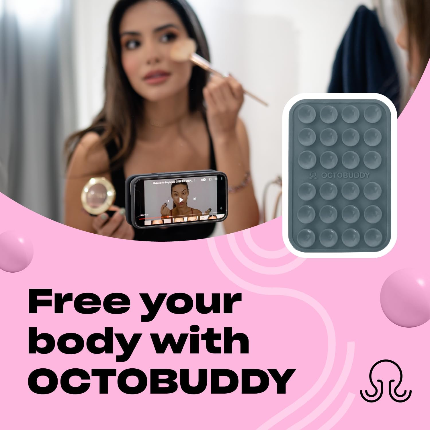 Classic MAX - Silicone Suction Phone Case Adhesive Mount - Hands-Free, Strong Grip Holder for Selfies and Videos - iPhone and Android Compatible - 2.6″ x 3.9″, Shade Gray