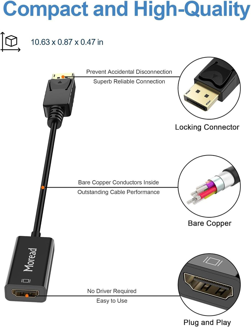 4K DisplayPort (DP) to HDMI Adapter, 10 Pack, Uni-Directional Gold-Plated Display Port Computer to HDMI Screen Converter (Male to Female) Compatible with HP, Dell, Lenovo & More, Passive -Black