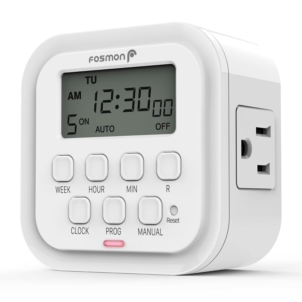 Fosmon 7 Day Digital Timers for Electrical Outlets, Indoor Plug-in Light Timers Switch Programmable, Electric Wall Plug for Lamp, Grow Reptile Lights, Aquarium, 15A/1875W, Grounded