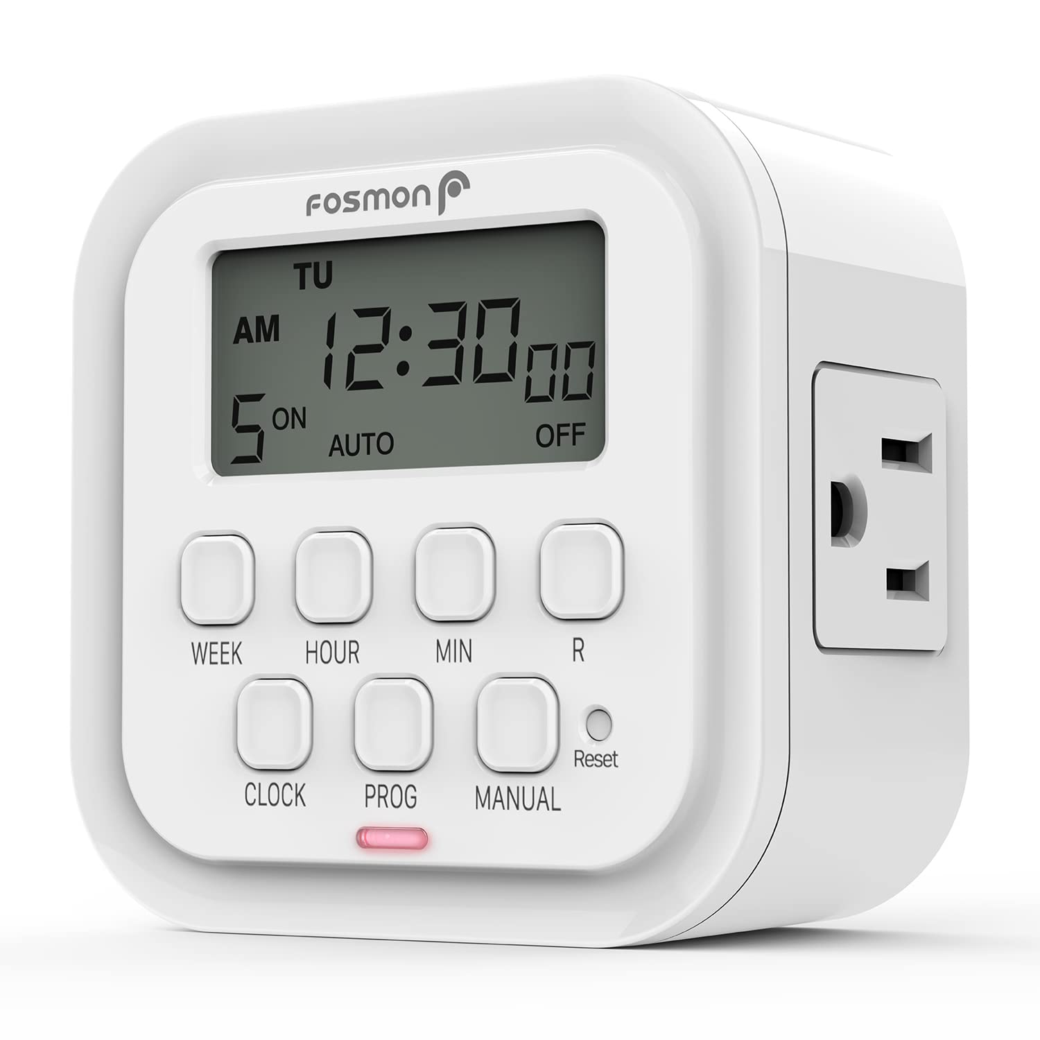 Fosmon 7 Day Digital Timers for Electrical Outlets, Indoor Plug-in Light Timers Switch Programmable, Electric Wall Plug for Lamp, Grow Reptile Lights, Aquarium, 15A/1875W, Grounded