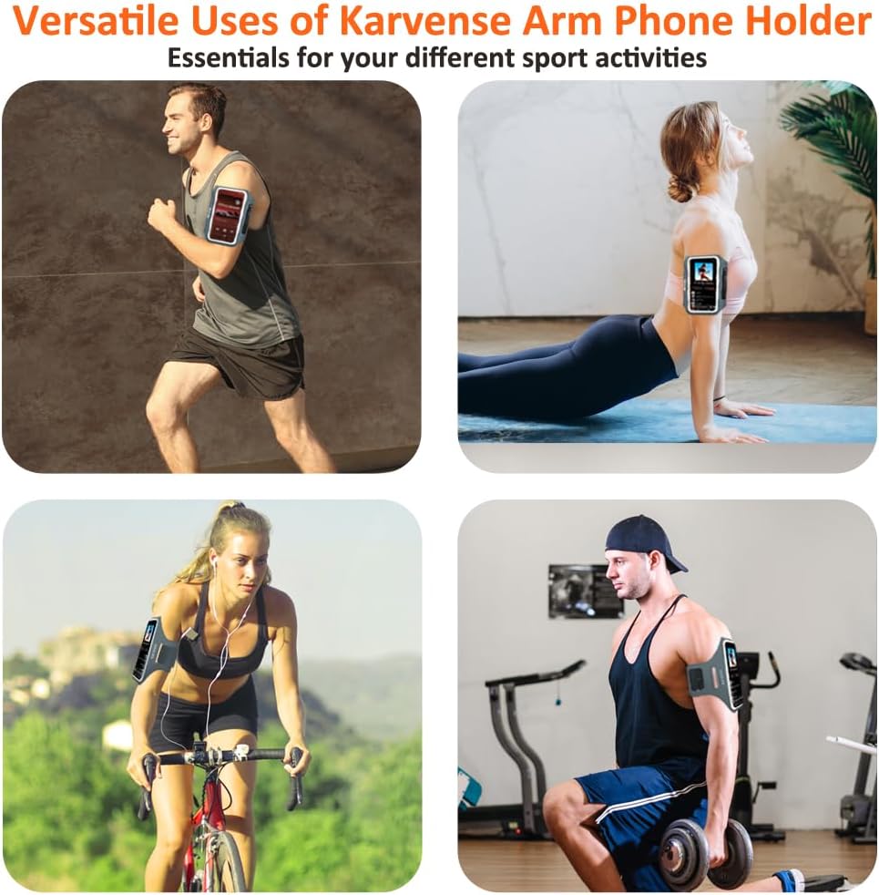 Phone Holder for Running-Arm Band for Running for iPhone & Samsung Galaxy, Cell Phone Armband Holder for Walking, Gym, Workout, Men, Women, w/Adjustable Strap & Zipper Pocket (Grey-M)