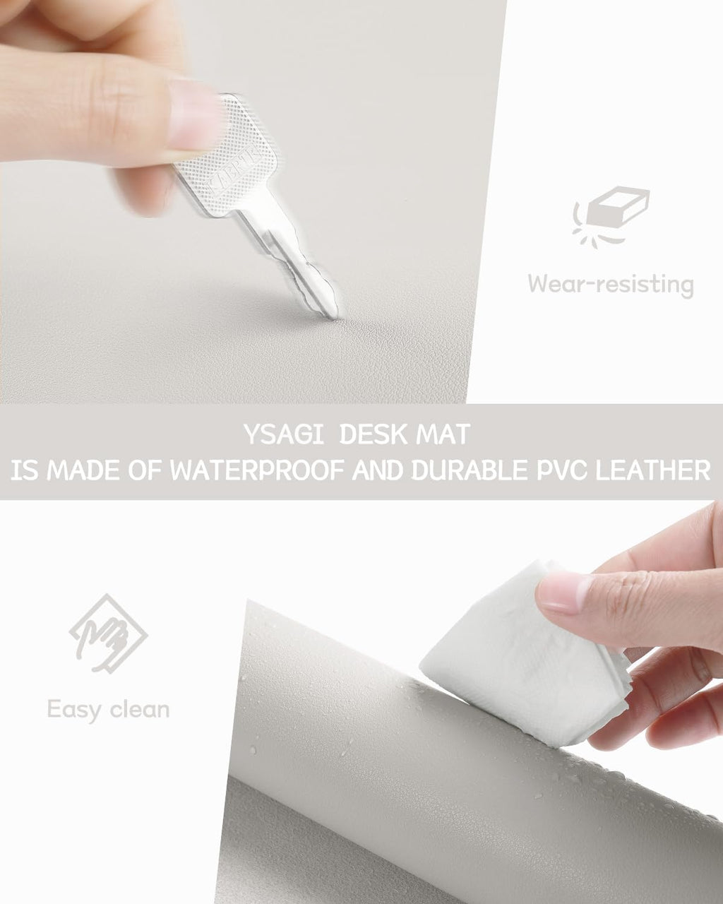 YSAGi Non-Slip Leather Desk Pad L Size, Waterproof Laptop Computer Desk Keyboard Mat, Table Protector Blotter Mat, Large Mouse Pad for Office/Work/Home/Decor(Apricot Gray, 35.4" x 17")