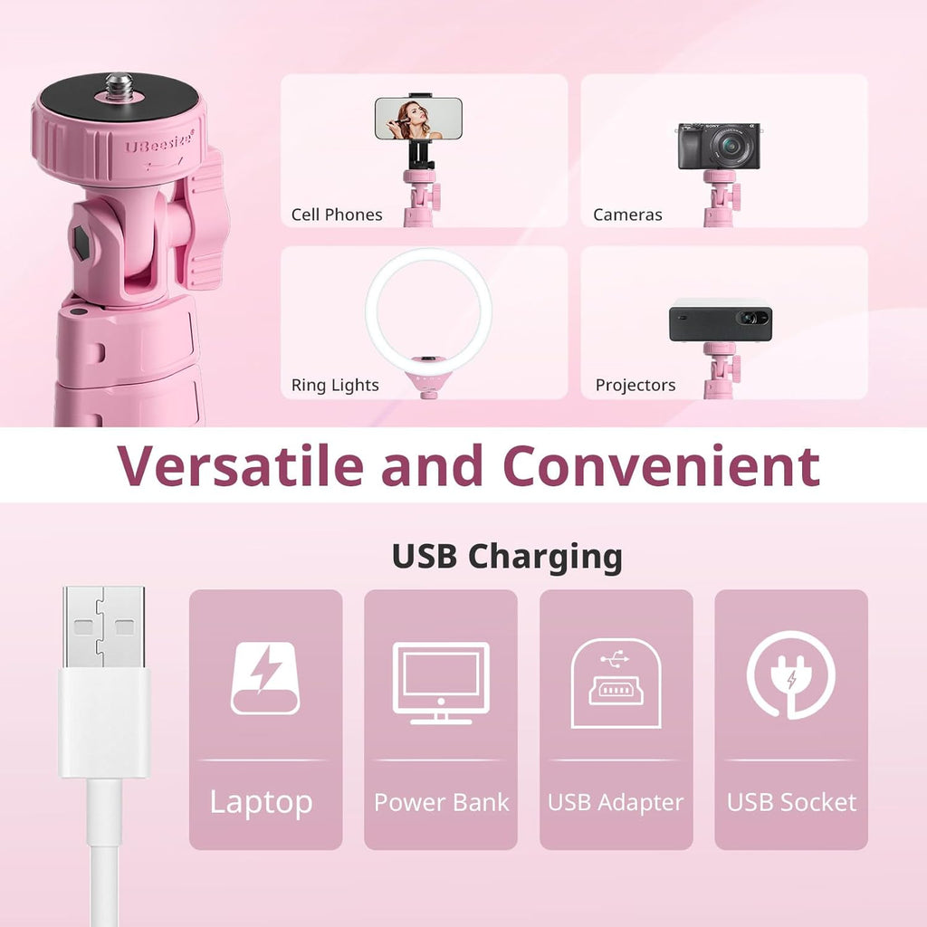 UBeesize 12'' Selfie Ring Light with 62’’ Tripod Stand for Video Recording, Live Streaming(YouTube, Instagram, TIK Tok), Compatible with Phones, Cameras and Webcams Pink