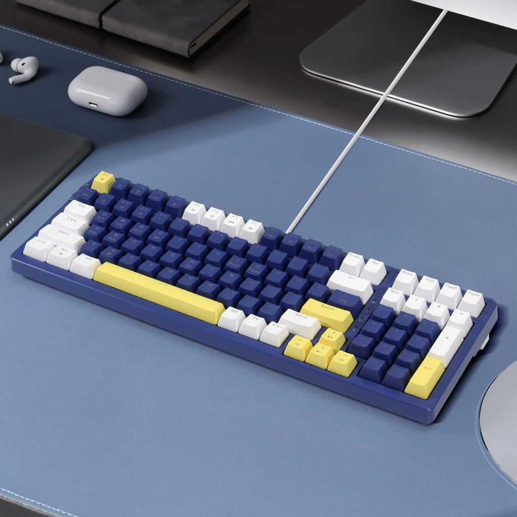 Wireless Mechanical Keyboard, Triple Mode 2.4G/USB-C/BT Gaming Keyboards 100 Keys Ice-Blue Backlit, Brown Switch Keyboard | Rechargeable Mechanical Gaming Keyboards | Blue/White/Yellow