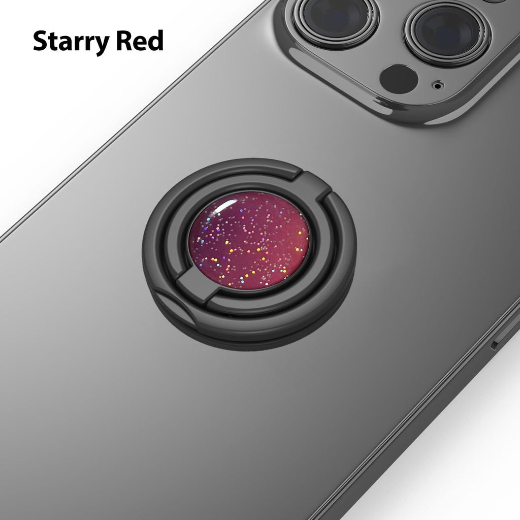 Phone Grip, Phone Ring Holder Finger Kickstand, Foldable & Adjustable Double Metal Cell Phone Rings Gripper Stand for iPhone Samsung &Other Phones - Sparkle Red