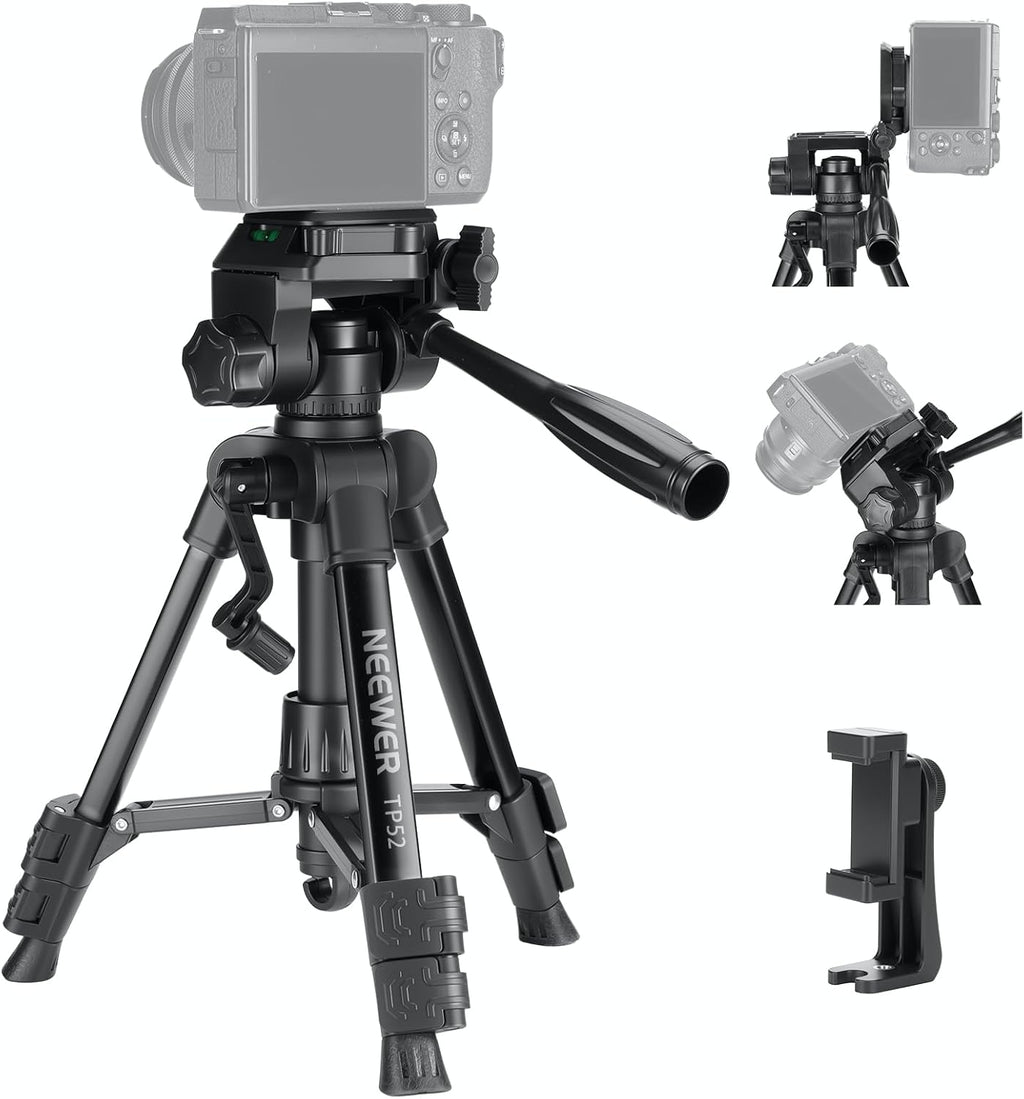 NEEWER Entry Level Version Mini Desk Phone Tripod Compatible with iPhone for Video Recording, Small Compact Table Top DSLR Camera Camcorder Webcam Stand, 3 Way Pan Tilt Head & Cell Phone Holder, TP52