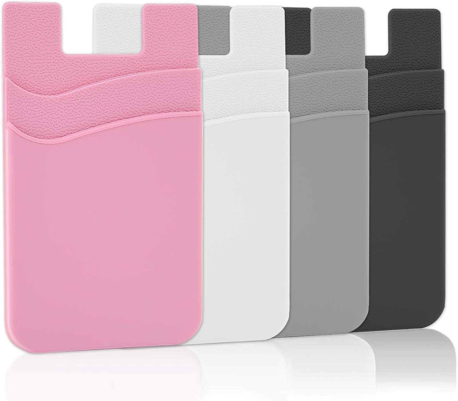 SS Card Holder for Back of Phone, Cell Phone Wallet Stick-on Credit Card Sleeve Pocket Silicone Pouch Compatible for iPhone, Samsung Galaxy and Most SamrtPhones 4 Pack
