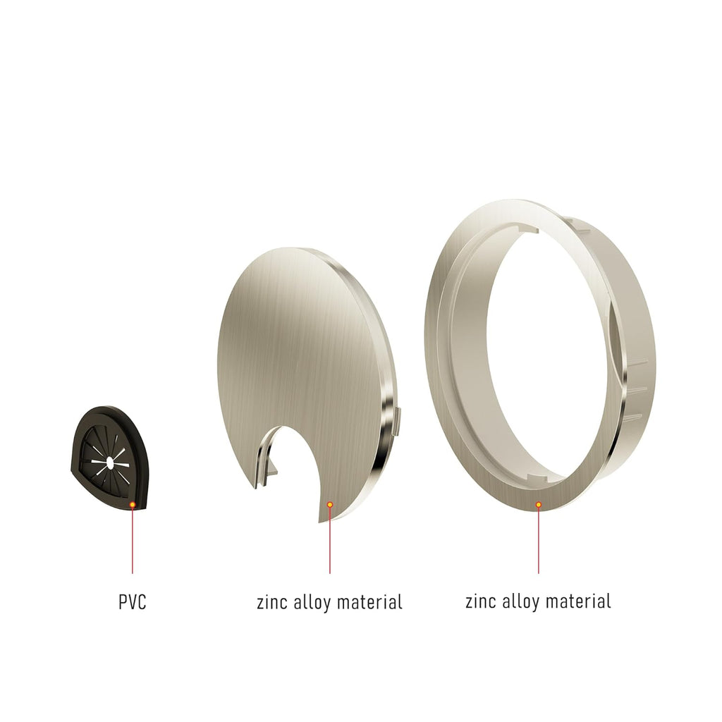 Desk Grommet 2 Inch 50mm, Zinc Alloy Computer Desk Wire Hole Cover, Office Desktop Cord Cable Hole Metal Ring, Brushed Silver