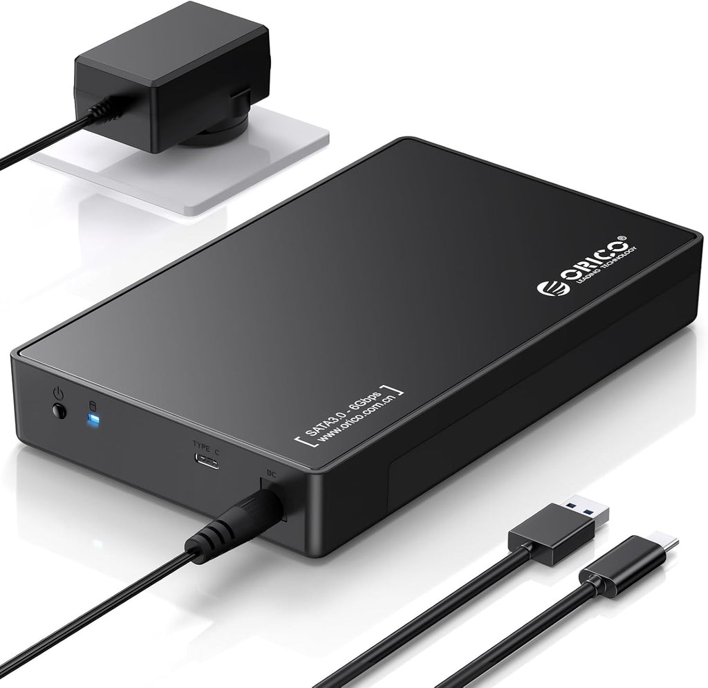 ORICO 3.5" External Hard Drive Enclosure SATA III to USB3.1 Type C for HDD Tool-Free Installation Supports UASP and 20TB Drives - Black