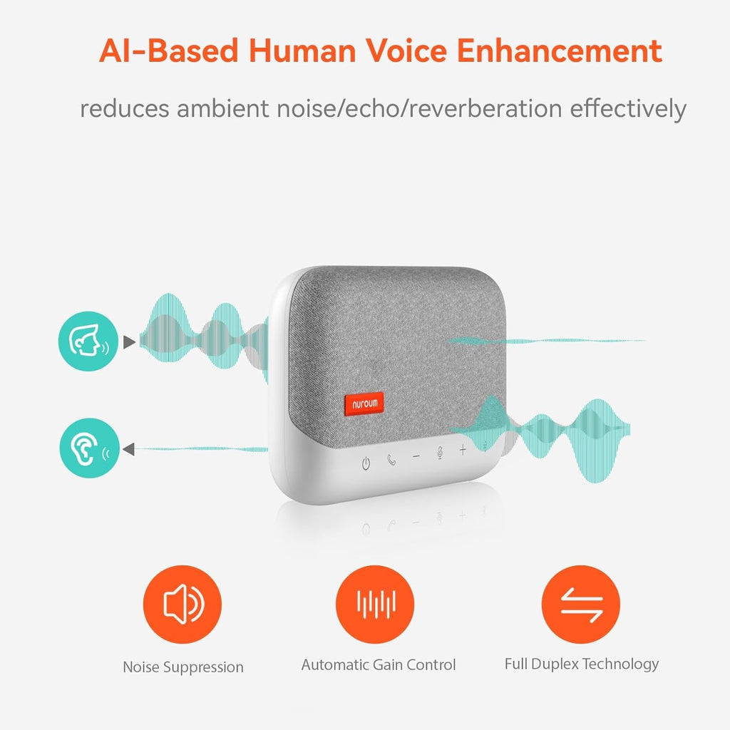 NUROUM A15 Bluetooth Conference Speaker and Microphone, 360° Voice Pick up & Noise Canceling Computer Speakerphone with 4 MEMS Mics, Daisy Chain, w/Dongle, USB Plug & Play