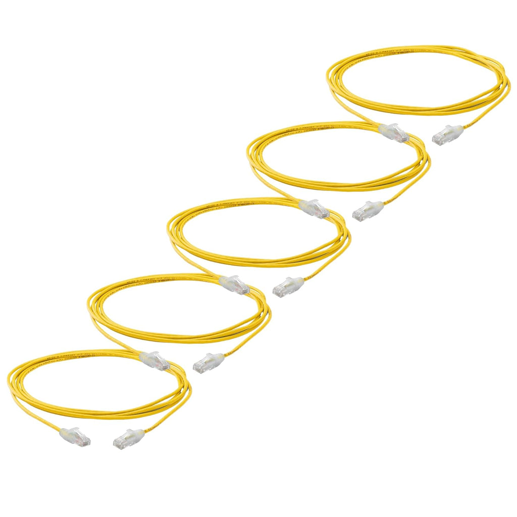 TRUECABLE Cat6 Component Rated Patch Cable, Unshielded (U/UTP), 10ft, Yellow, 28AWG Solid Copper, Snagless 10G High-Speed Ethernet Cable, PoE++ 4PPoE 100W, UL Listed, RoHS-3, 5 Pack
