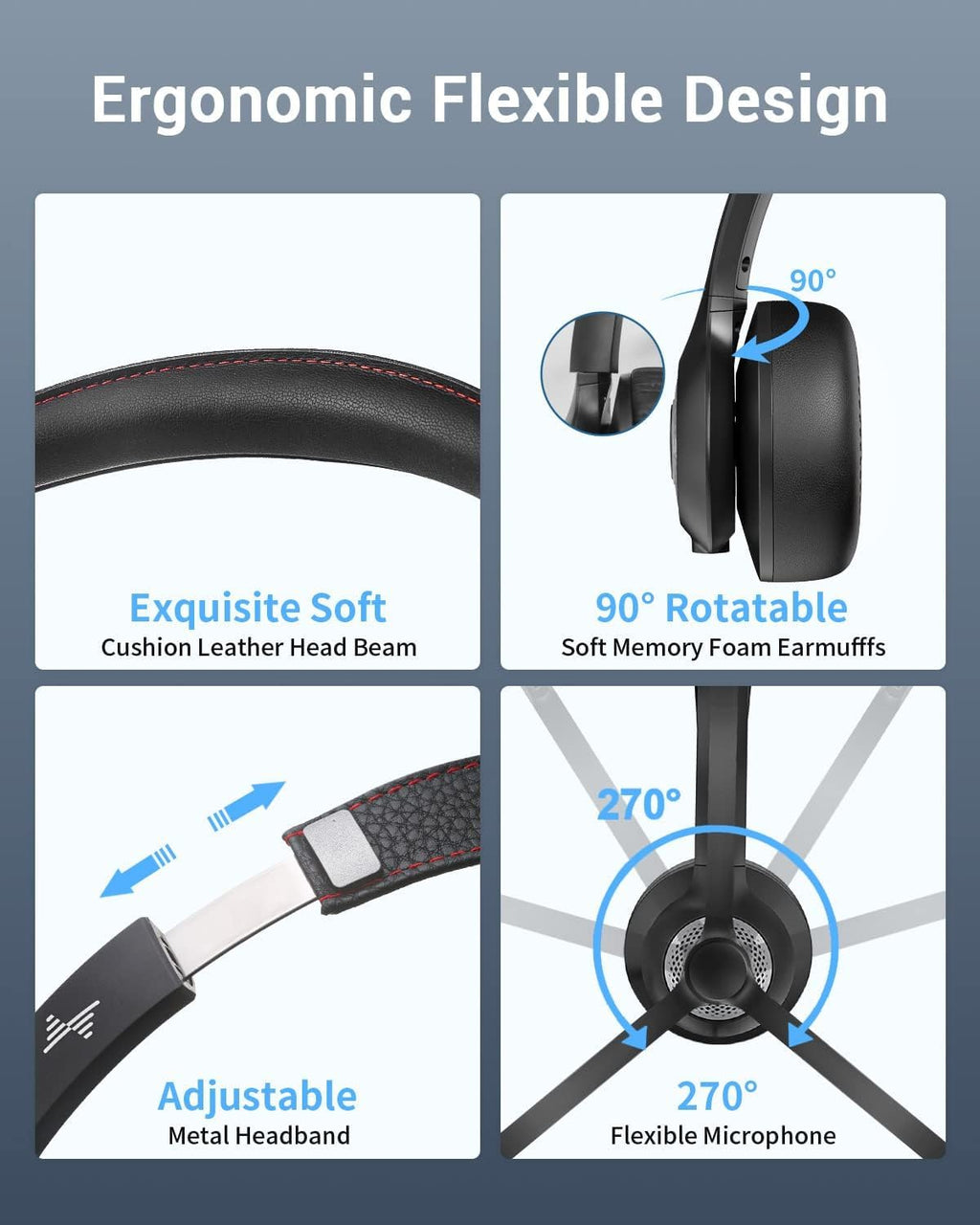 Wireless Headset with AI Noise Cancelling Microphone Bluetooth Headset - Bluetooth V5.2 Headphones with USB Dongle, Charging Base & Mic Mute for Computer/Laptop/PC/iPhone/Android/Cell Phones
