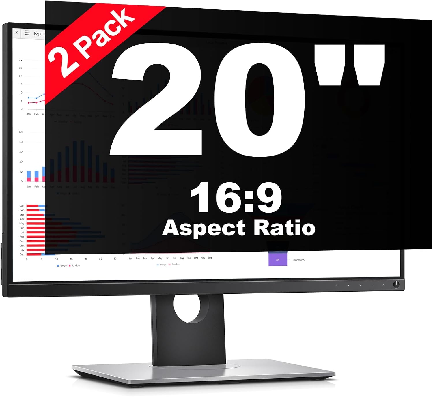[2 Pack] 20 Inch Computer Privacy Screen Protector for 16:9 Widescreen Monitors-Anti-Glare & Blue Light Filter,Anti-Spy Film,Reduces Eye Strain(Fits Most Desktop Screens)