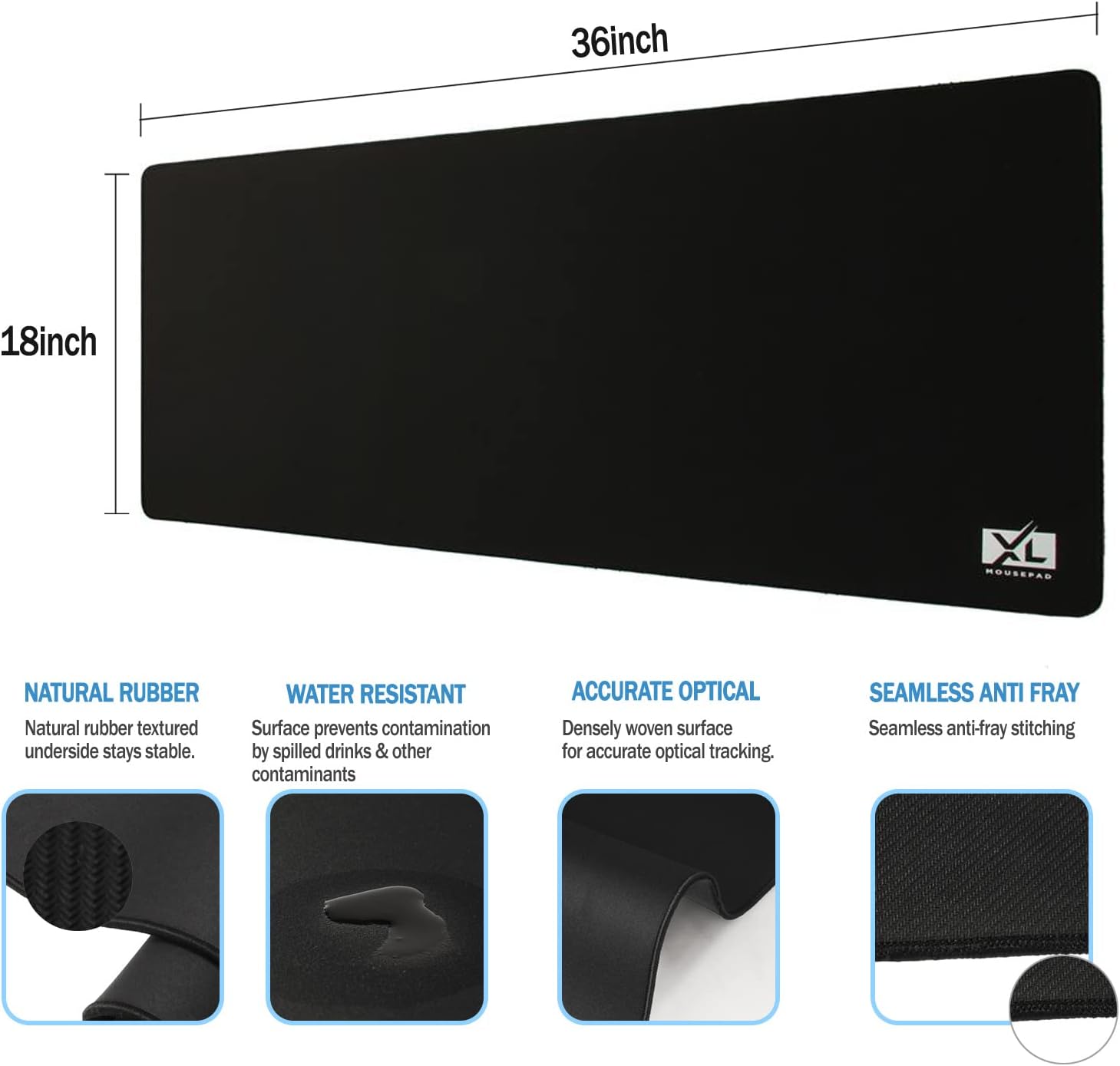 2XL Huge Extra Large Gaming Mousepad for Full Desk - Super Thick Nonslip Rubber Base and Waterproof Desktop Keyboard Extended Mouse Mat (Black, 2XL (36''x18''))