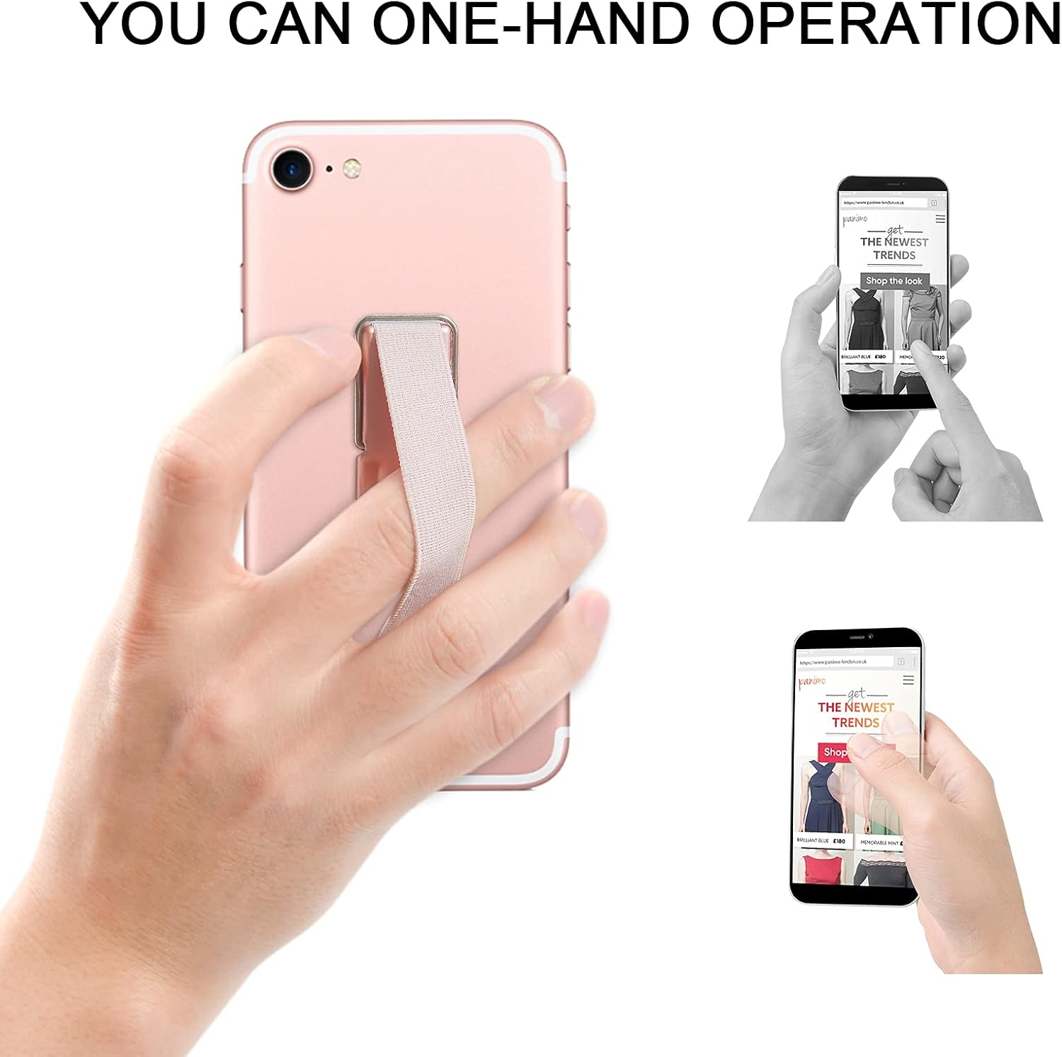 Phone Grip, 5 Pcs Phone Strap Holder for Hand Phone Loop Finger Holder Suitable for iPhone Samsung and Most Smartphones(Black, Silver,Rose Gold,Gold,Blue 5PCS)