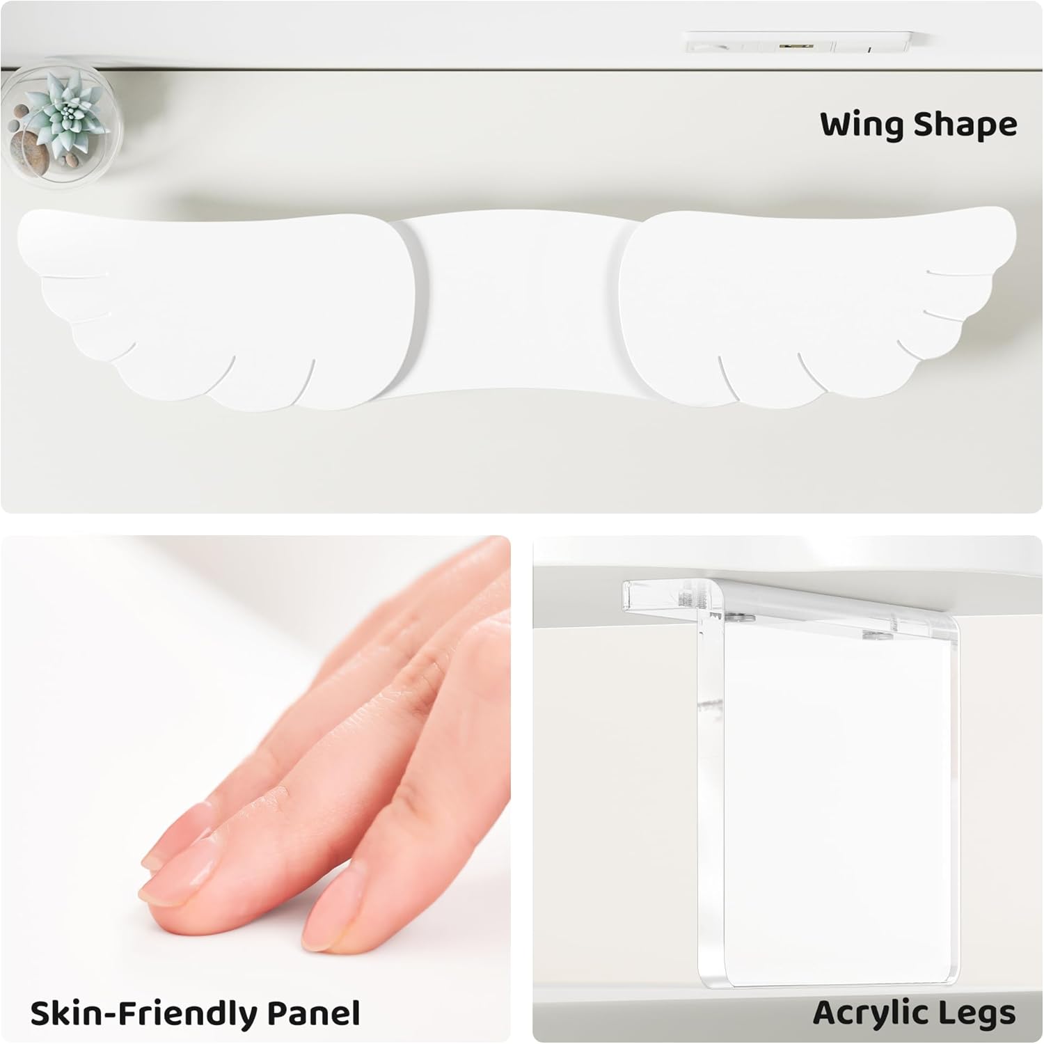 Dual Monitor Stand Riser, Wing-Shaped Sturdy Desktop Wood Stand for 2 Monitors, White Riser for Laptop, PC, Computer