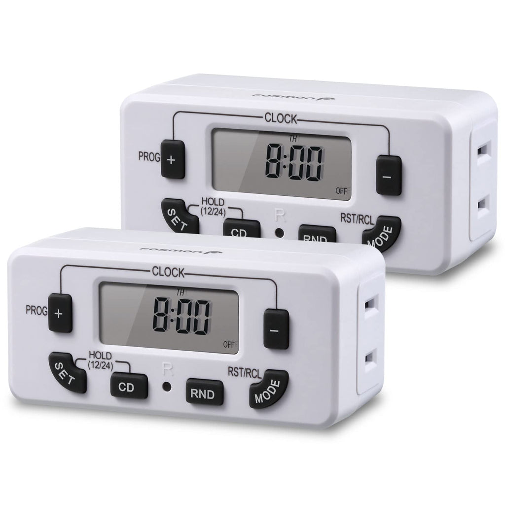 Fosmon 7 Day Digital Timers for Electrical Outlets, Indoor Plug-in Light Timers Switch Programmable, Electric Wall Plug for Grow / Reptile Light, Lamp, Appliance, Aquarium, Fish Tank - 2 Pack