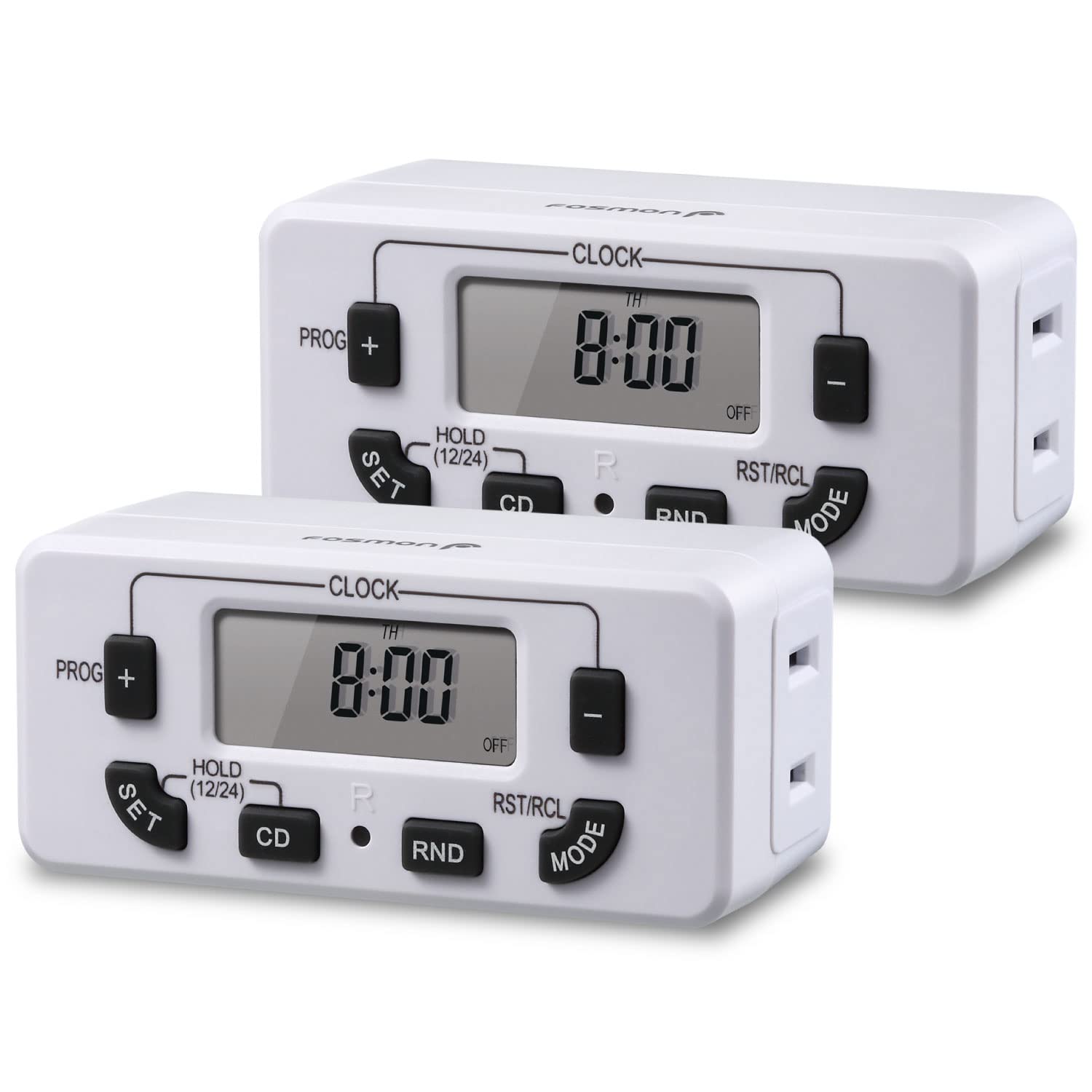 Fosmon 7 Day Digital Timers for Electrical Outlets, Indoor Plug-in Light Timers Switch Programmable, Electric Wall Plug for Grow / Reptile Light, Lamp, Appliance, Aquarium, Fish Tank - 2 Pack