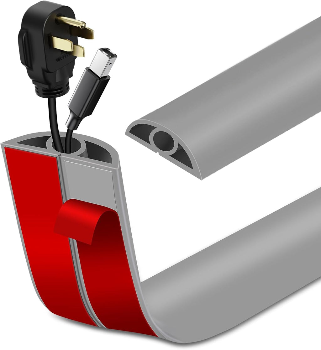 Floor Cord Cover Self Adhesive Cord Hider Floor Extension Cord Covers for Floor Power Cord Protector Cable Management Prevent Cable Trips Cable Cavity 0.32" W x 0.32" H (Grey, 3.3Ft)
