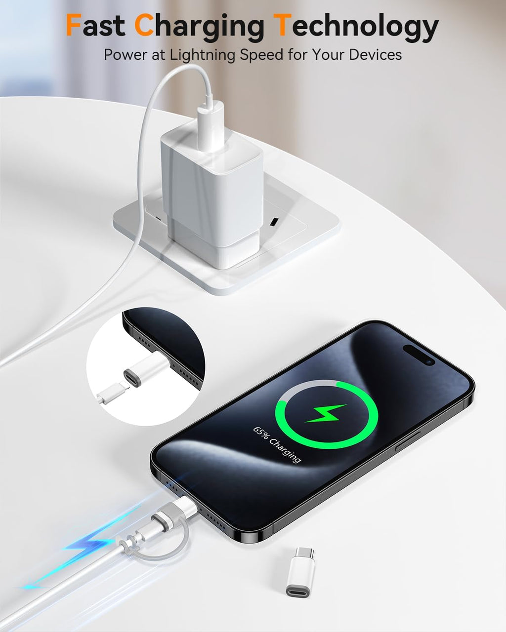 Temdan 4 Pack Lightning to USB C Adapter for iPhone 15/16/17 Pro/17 Pro Max,for iPhone 17/16 Charger,17/16 Accessories,Fast Charging & Data Transfer,USB C Charger Connector Cable,Not for OTG-White