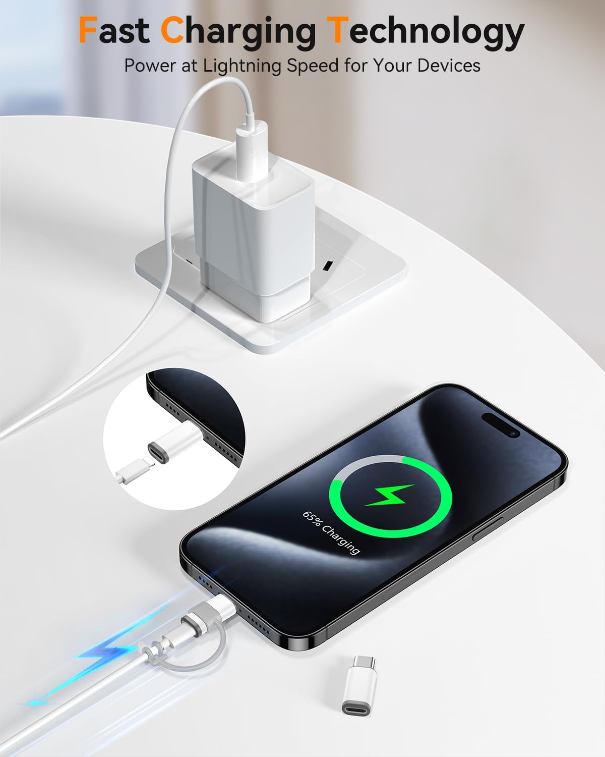 Temdan 4 Pack Lightning to USB C Adapter for iPhone 15/16/17 Pro/17 Pro Max,for iPhone 17/16 Charger,17/16 Accessories,Fast Charging & Data Transfer,USB C Charger Connector Cable,Not for OTG-White
