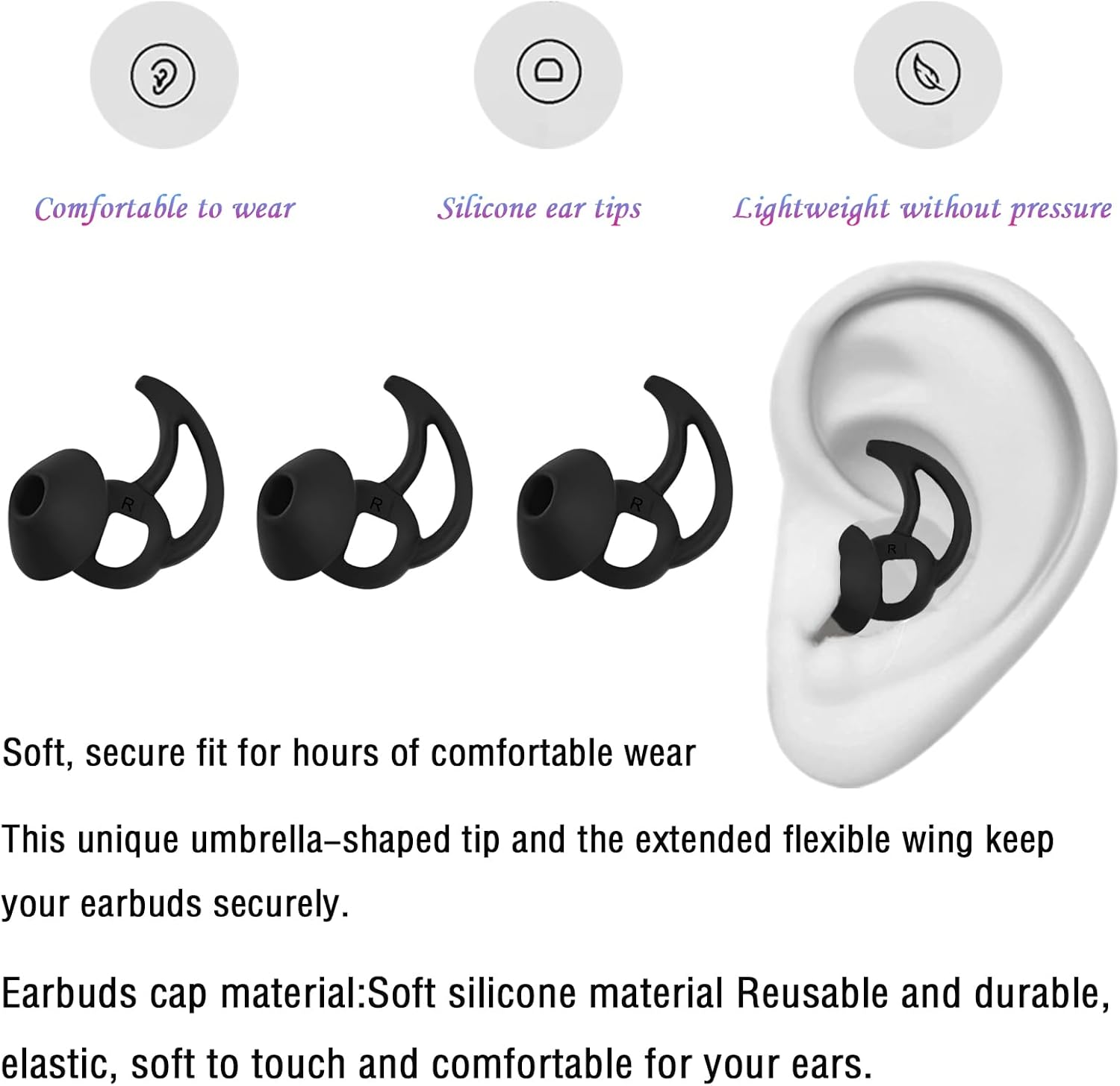 Silicone Replacement Earbud Tips Earbud Covers Ear Tips Compatible with Bose Quietcomfort and Sport Headphone Rubber Tips Large 3 Pairs