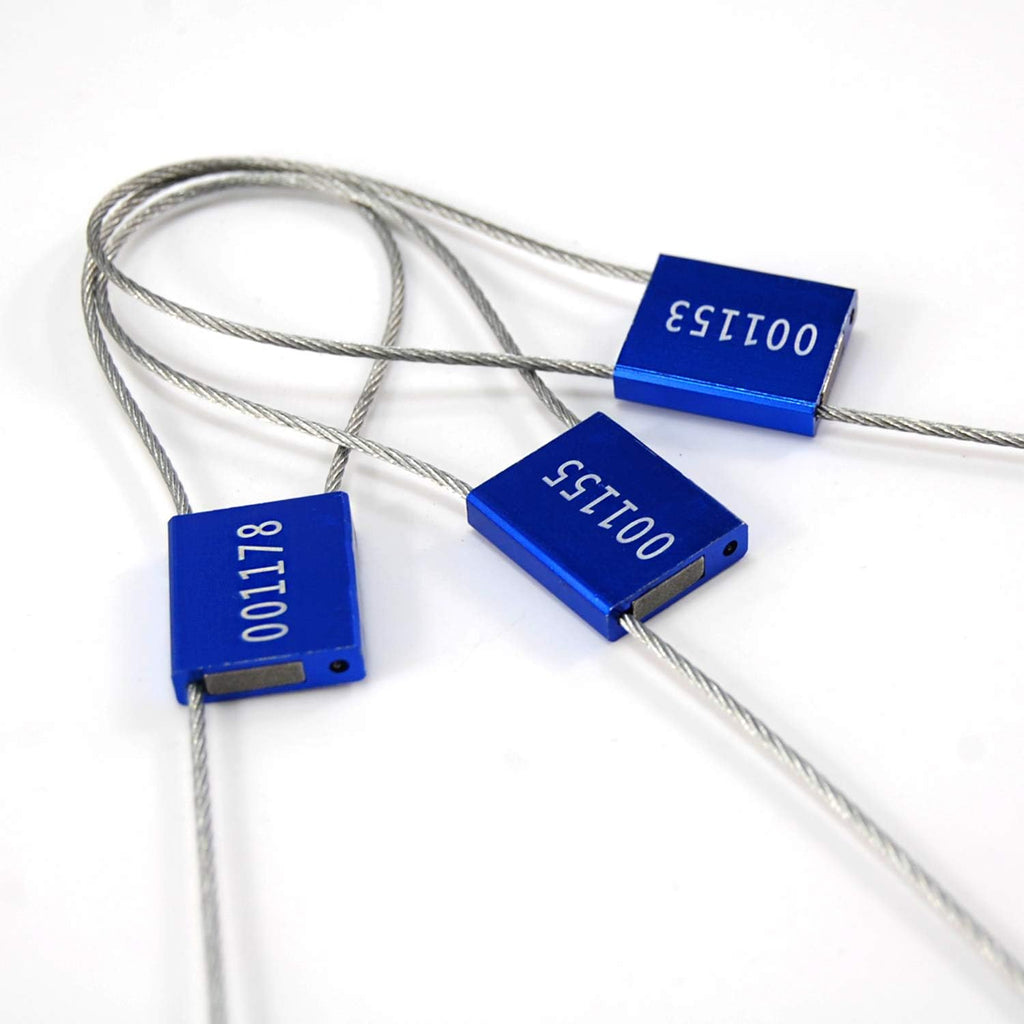 Leadseals(R) 200 Blue Steel Cable Seals Metal Security Tag Numbered Truck Trailer Seal Anti-Tamper Pull-Tite Security Seal Aluminum Body Transport Shipping Seal Self-Locking Safety Ties ISO 17712