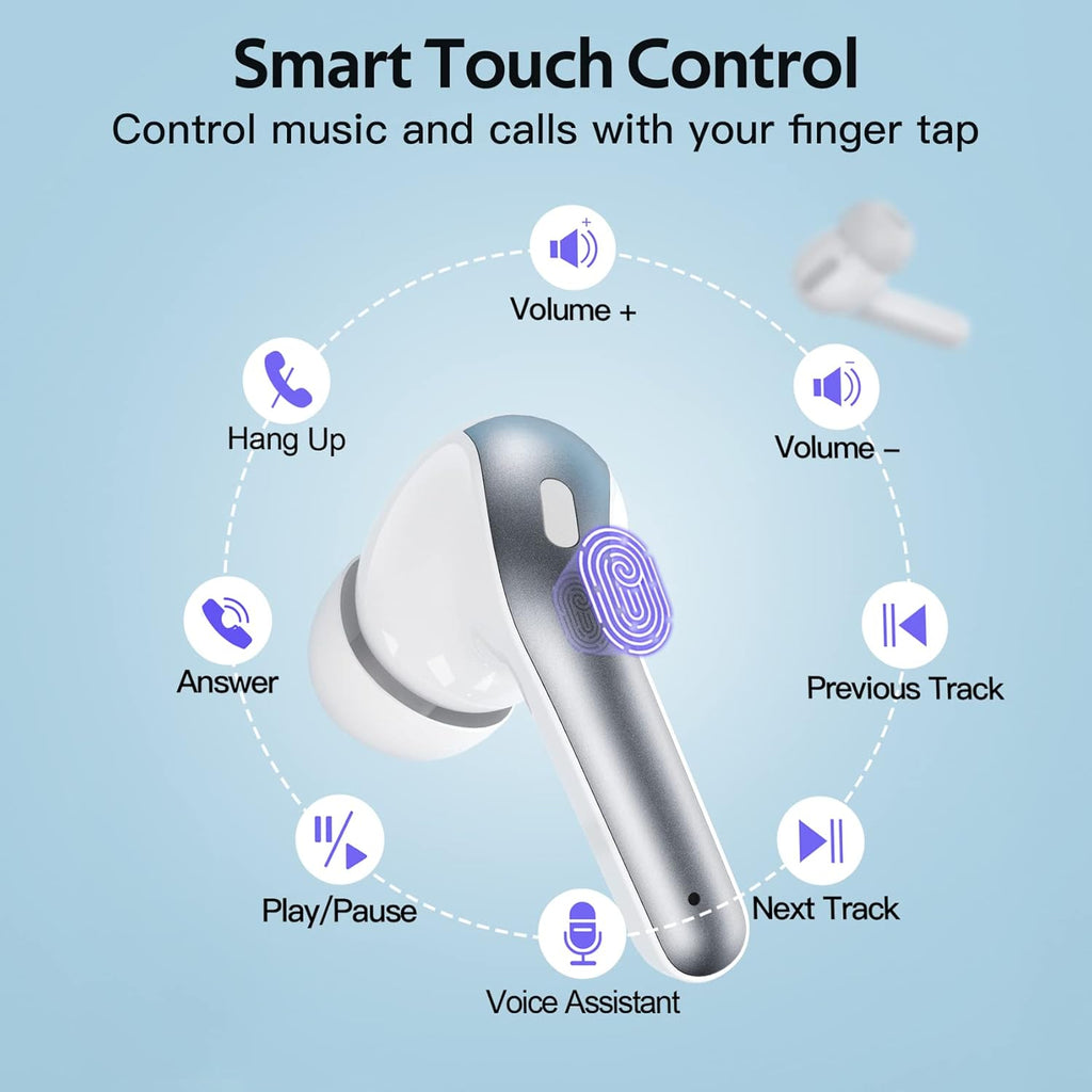 TAGRY Bluetooth Headphones True Wireless Earbuds 60H Playback LED Power Display Earphones with Wireless Charging Case IPX5 Waterproof in-Ear Ear buds with Mic for TV Smart Phone Laptop Computer Sports