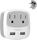 TESSAN New Zealand Australia Plug Adapter, Type I Travel Adaptor with 2 USB Ports 2 American Outlets, US to Australian AU Fiji Argentina China Charger Power Converter