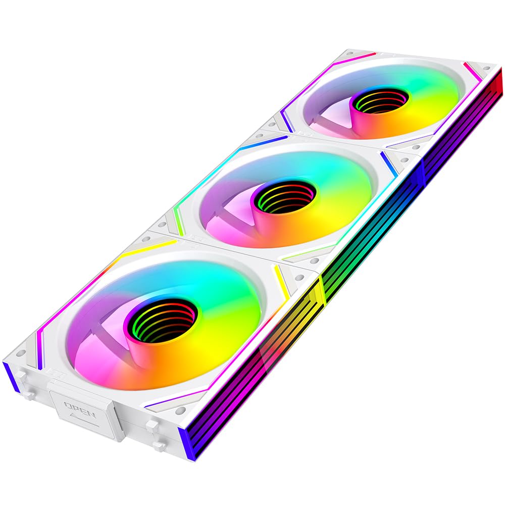 Jungle Leopard Interstellar V2 120mm Case Fan Infinity Mirror Module Daisy-Chain ARGB Fan Triple Pack with Controller Suitable for Computer Case & 360mm AIO Cooler(White-3pack)