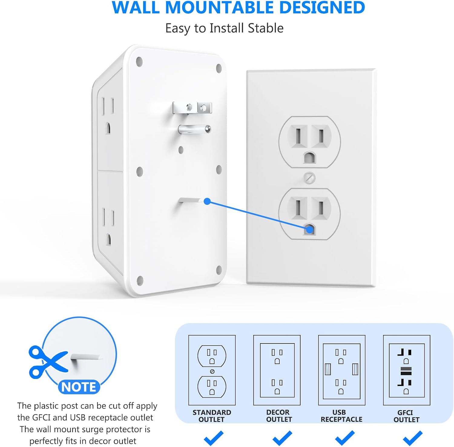 3 Pack Surge Protector Outlet Extender, 6 Outlet Splitter with 4 USB Ports (2 USB C), Multi Plug Wall Outlet 1050J Power Strip, USB Wall Charger for Home Office Kitchen Travel