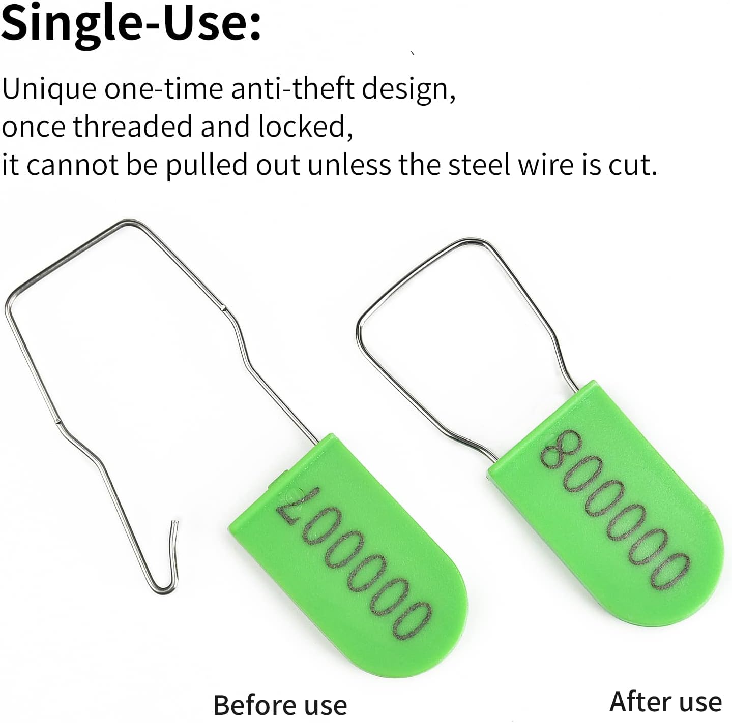 500PCS Plastic Padlock Security Seals Metal Wire Padlocks Electric Meter Lockout Tags Self-Locking Numbered Anti Tamper Seal Tags Green