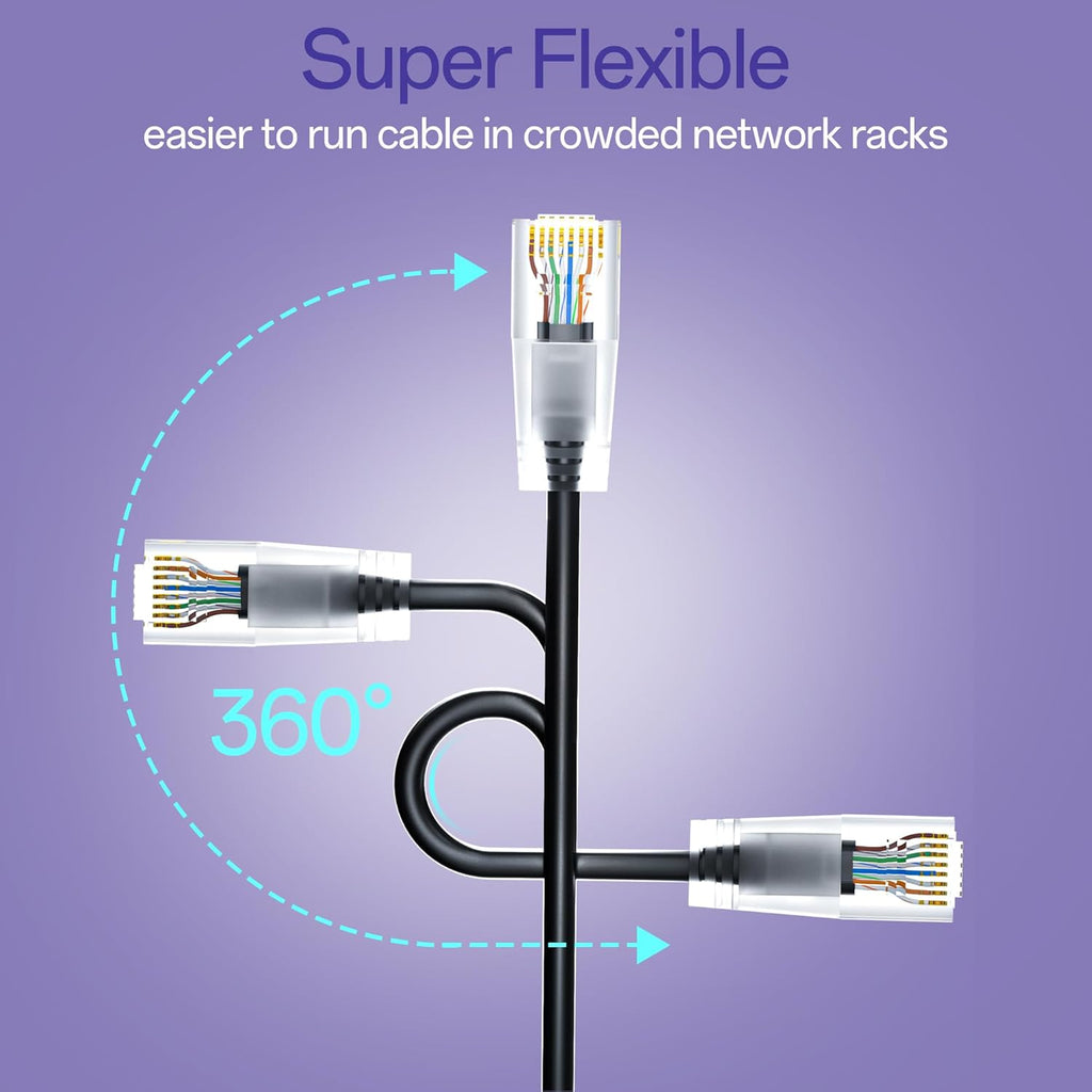Cat6a Patch Cables 5ft (10 Pack) Slim, Cat6 Ethernet Patch Cable Pure Copper, Flexible Cat 6 Patch Cable 550MHZ 10G, Space-Saving Cat 6A Network Cables for Patch Panel, Black