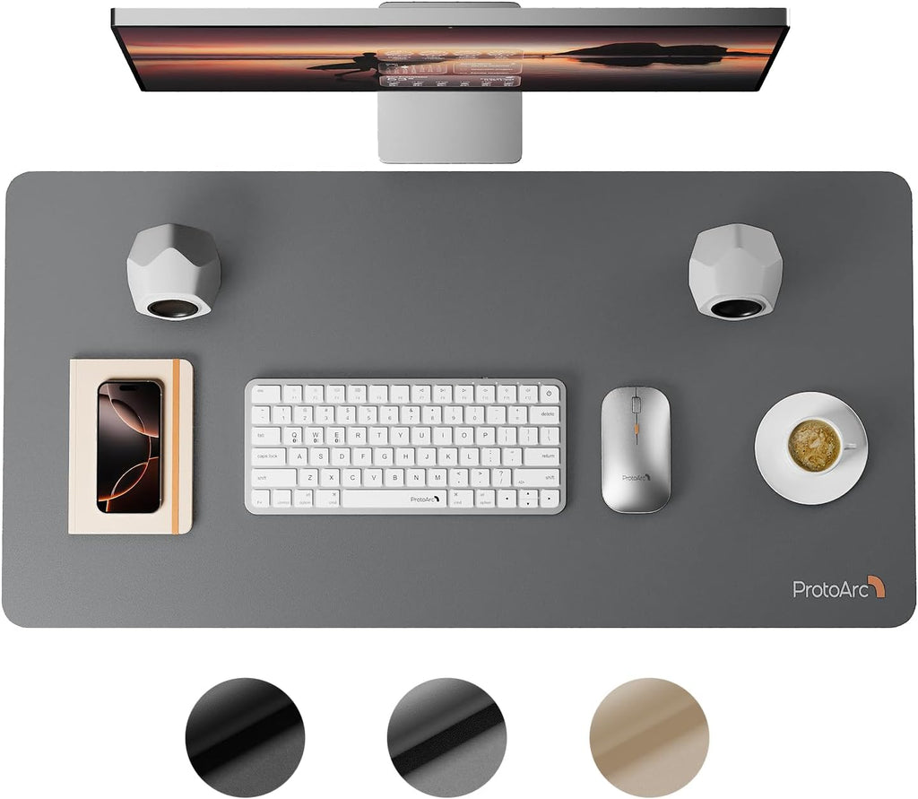 ProtoArc Leather Desk Mat, Large Mouse Pad- 31.5×15.8 inch, Non-Slip PU Leather Desk Pad Protector, Premium Desktop Mat for Computer, Keyboard and Mouse, Gray