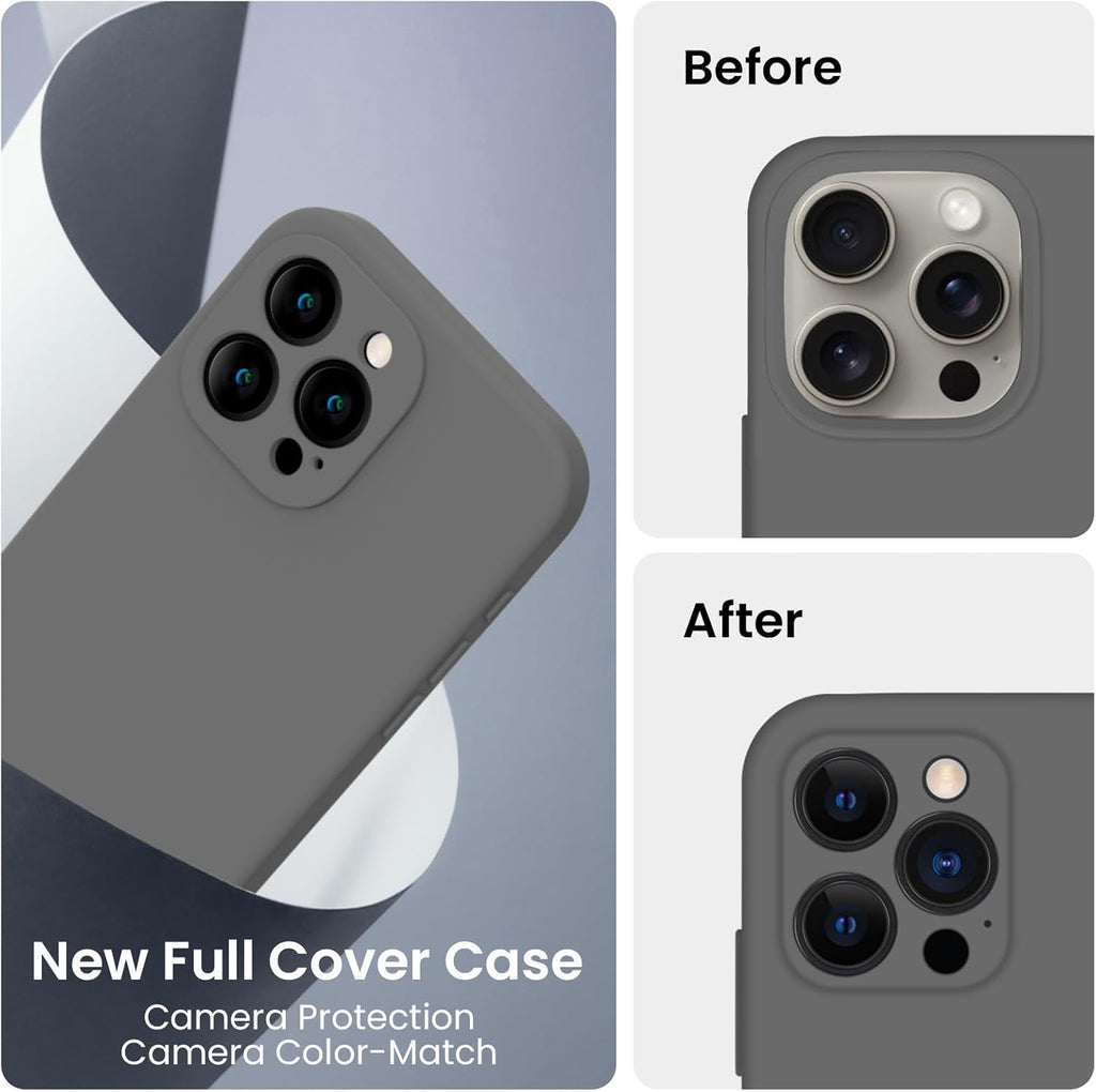 FireNova Designed for iPhone 15 Pro Max Case, Silicone Upgraded [Camera Protection] Phone Case with [2 Screen Protectors], Soft Anti-Scratch Microfiber Lining Inside, 6.7 inch, Space Gray