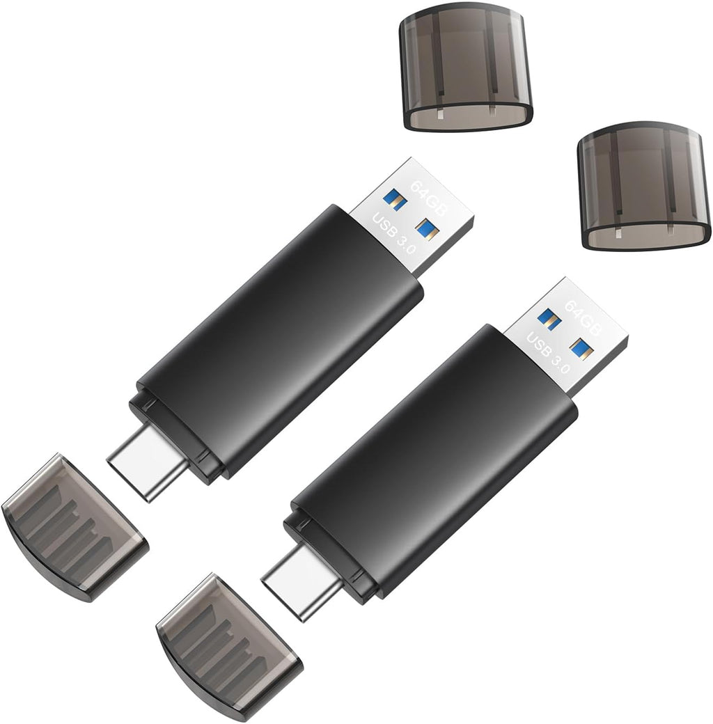 64GB USB C Flash Drive Dual USB 3.0 Flash Drive Type C + USB A Portable Type-C Flash Drive 2-in-1 USB-C Thumb Drive for Smartphone Tablet Computer Mac iPhone 16 (2packs)