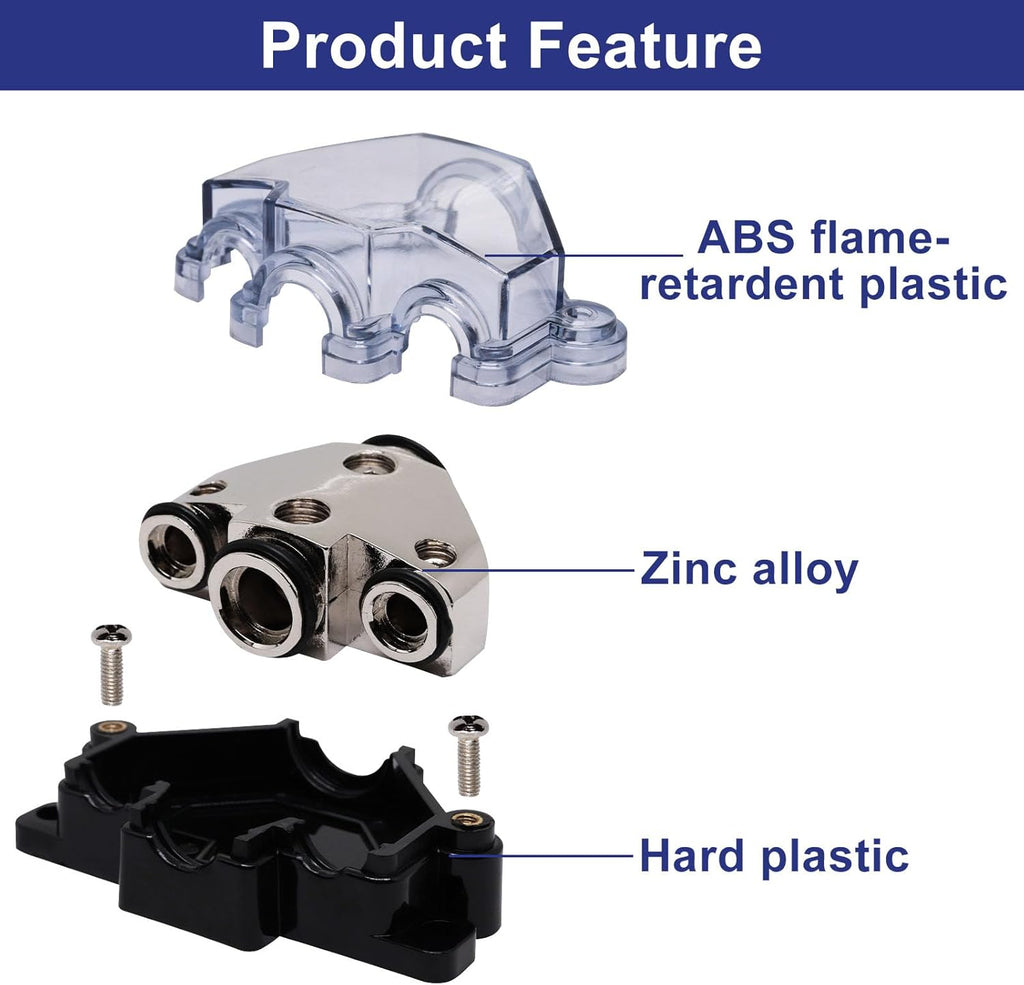 1pc Distribution Block 1 in 3 Ways Out Power Distribution Block Car Audio 1x4 Gauge Input 3x8 Gauge Output Ground Distribution Block for Automotive