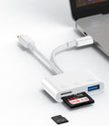 3 in 2 Lightning & USB-C SD Card Reader for iPhone 16 Pro Max 15 Plus 14, Dual Port OTG MicroSD Memory Card Reader Dongle Adapter with SD/TF/USB3.0 Slot for Camera iPad Galaxy S25 S24 MacBook Air/Pro