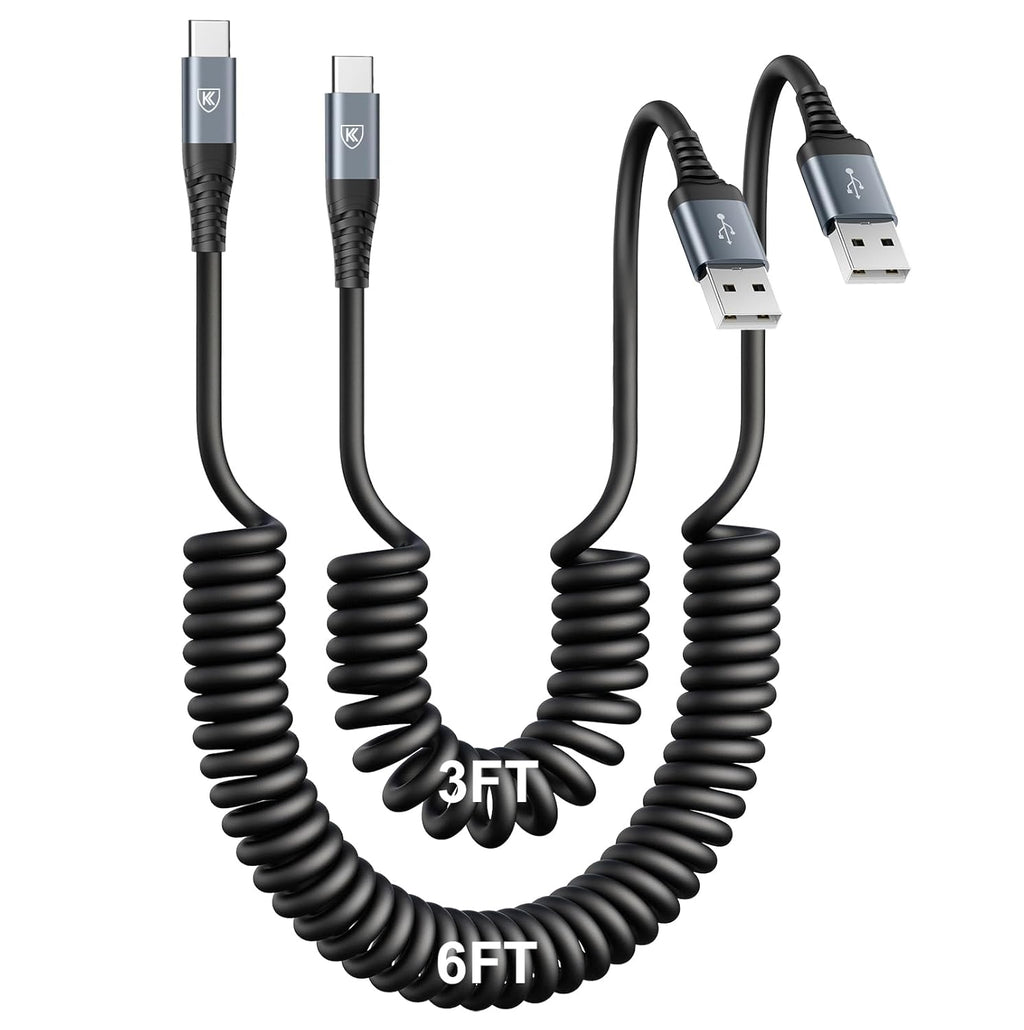 USB Type C Charger Cable Fast Charging [3FT+6FT], 2Pack Coiled USB A to USB C Charger Cable for Car Android Auto USB C Charger Cord, USBC Cable Compatible with iPhone 16/15/Samsung Galaxy A10e A20 S20