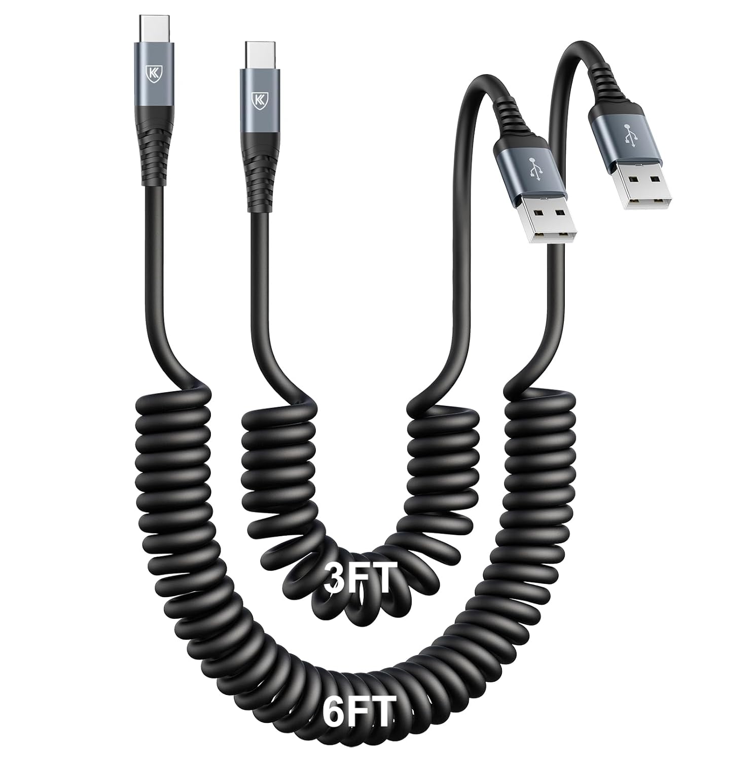 USB Type C Charger Cable Fast Charging [3FT+6FT], 2Pack Coiled USB A to USB C Charger Cable for Car Android Auto USB C Charger Cord, USBC Cable Compatible with iPhone 16/15/Samsung Galaxy A10e A20 S20
