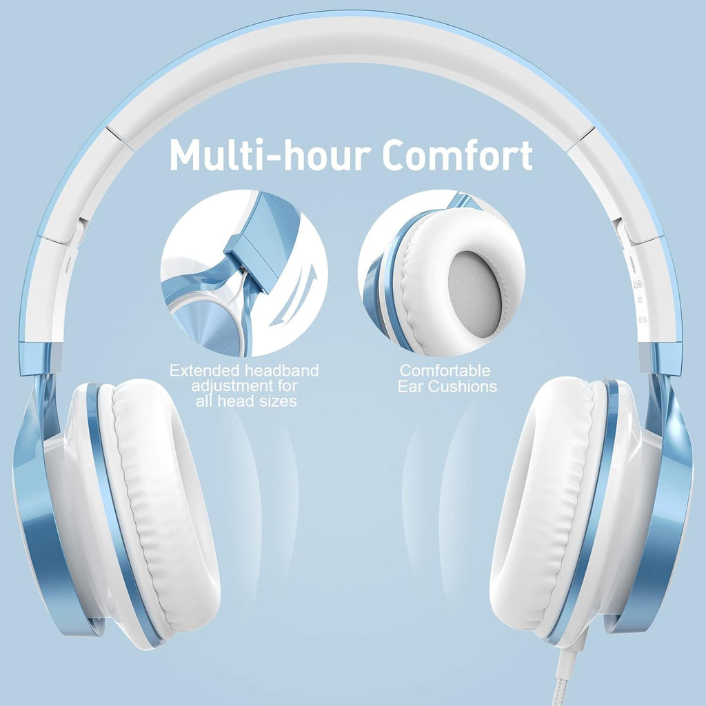 AILIHEN Kids Headphones for School Boys, Headphones with Microphone for Chromebook Laptop Computer Smartphone, 3.5mm Foldable Lightweight Headset for Teen Teenager (Blue)