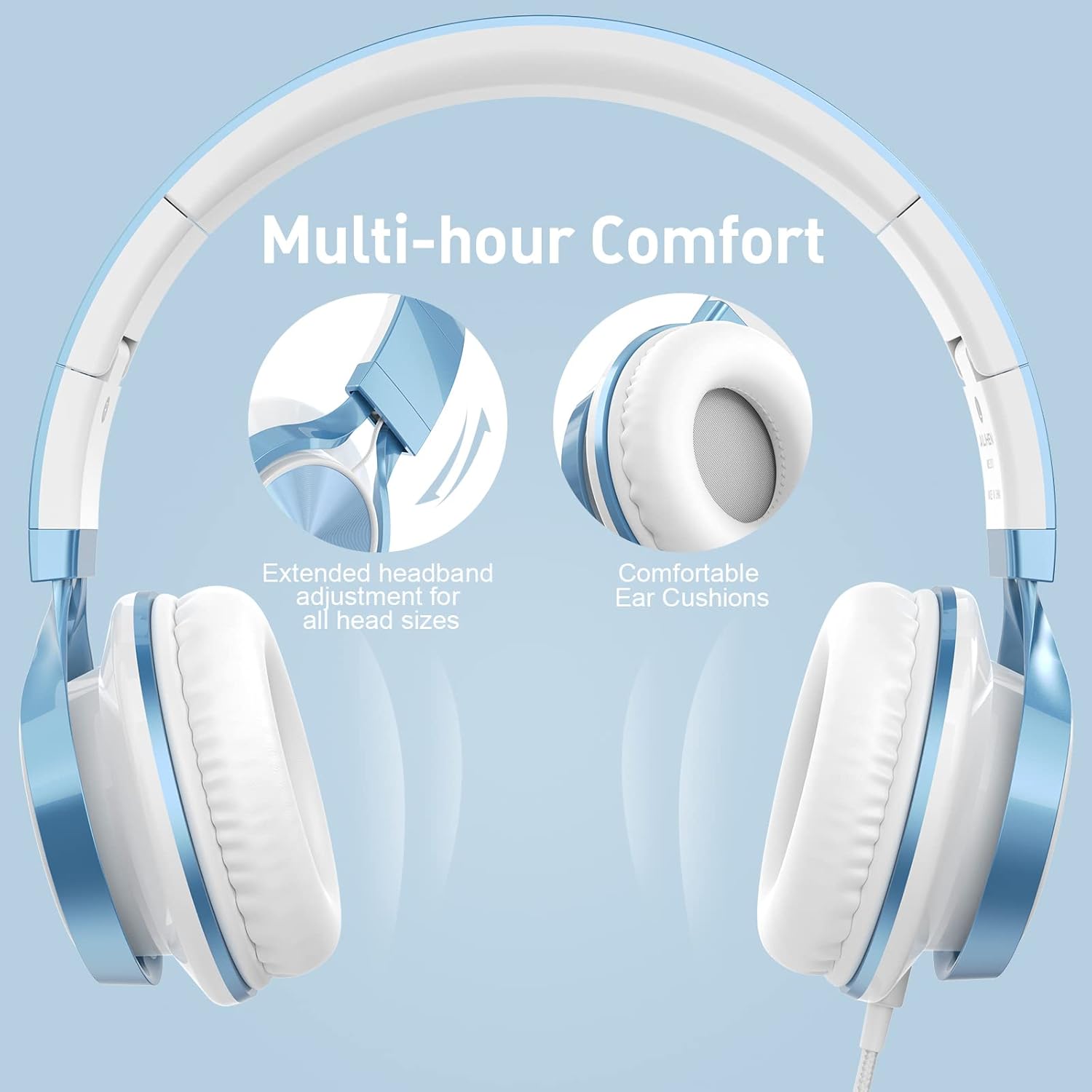 AILIHEN Kids Headphones for School Boys, Headphones with Microphone for Chromebook Laptop Computer Smartphone, 3.5mm Foldable Lightweight Headset for Teen Teenager (Blue)