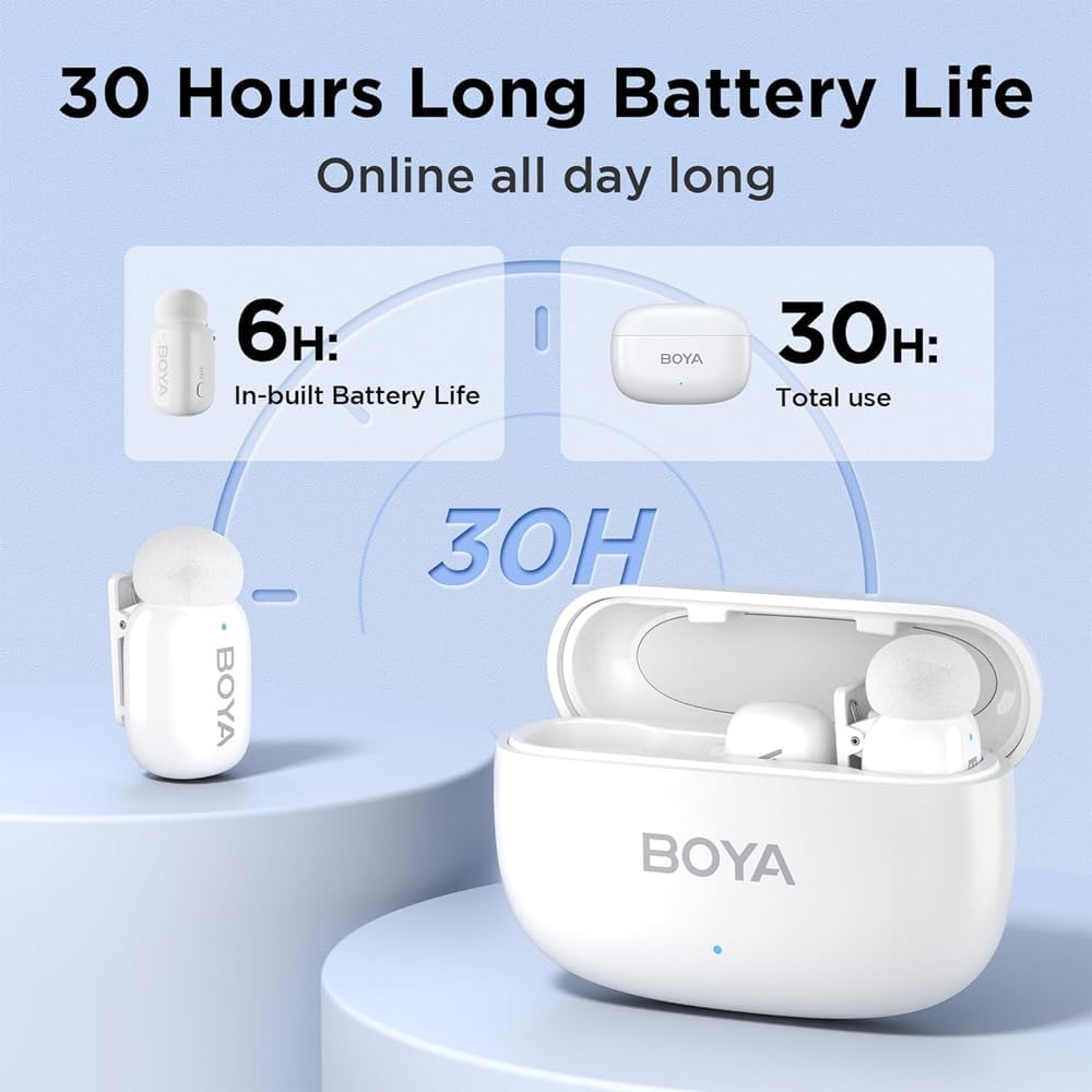 BOYA mini Wireless Microphone for iPhone/Android/PC/Tablets with USB C/Lightning Plug, MFi Certified, Noise Reduction, AI Voice Changer, 30H Battery Life with Charging Case for Video Recording Podcast