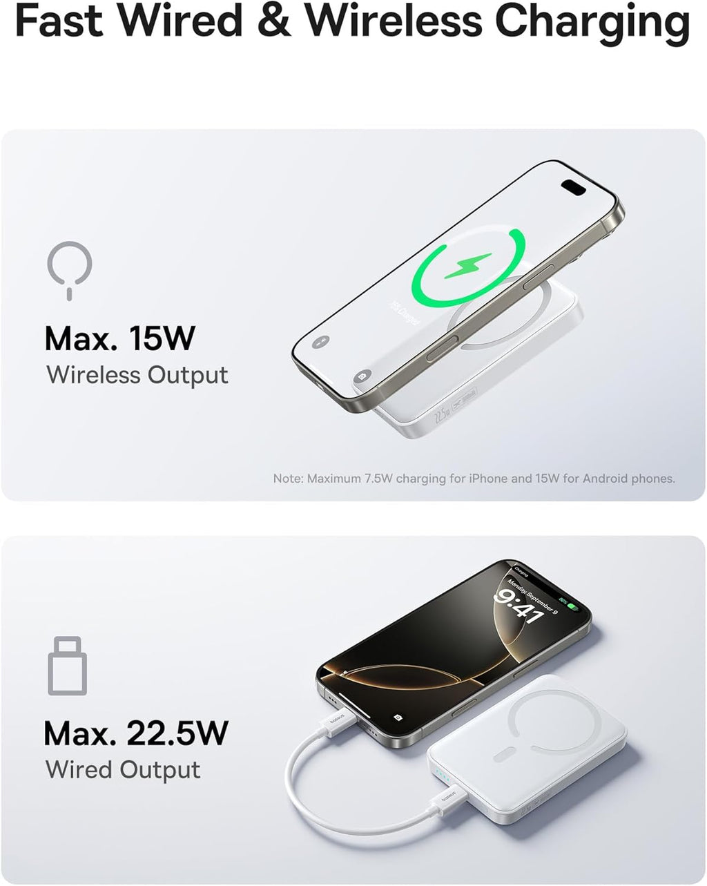 Baseus for MagSafe Portable Charger, 10000mAh Wireless Magnetic Power Bank with USB-C Cable 22.5W PD Charging, Slim Phone Battery Pack Compatible with iPhone 16/15/14/13/12 Pro/Pro Max Series-White